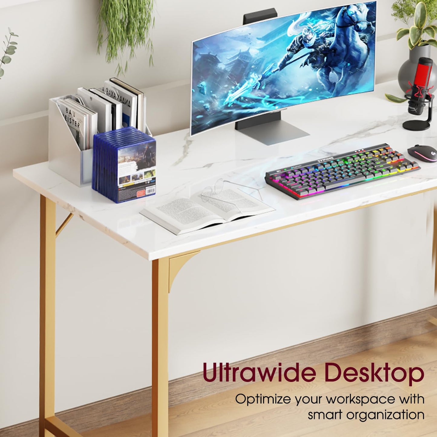 BestOffice Computer Desk,Home Office Desk, Modern Simple Style for Home Office Study Writing (Gold, 32 Inch)