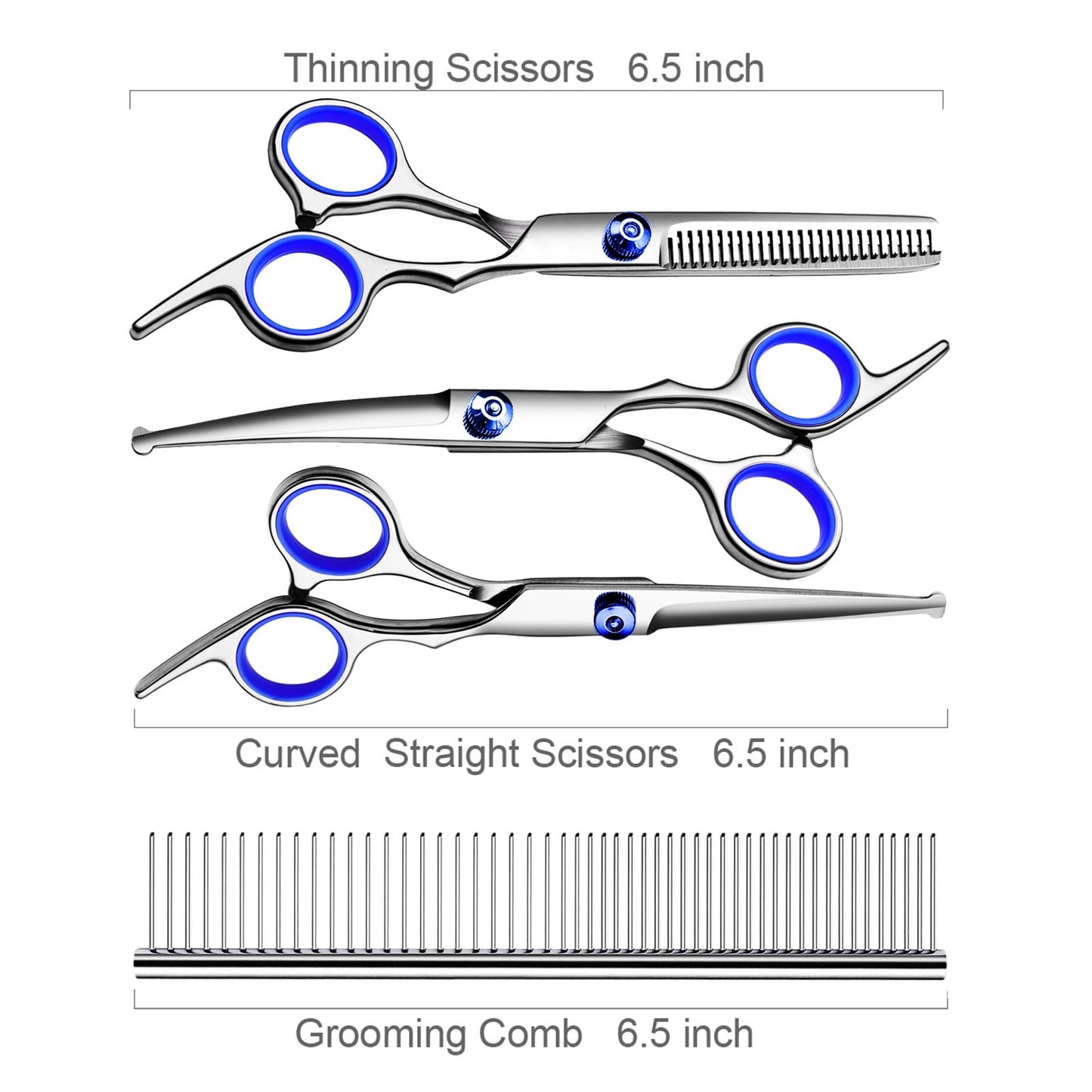TINMARDA Professional Dog Grooming Scissors Kit, Titanium Coated 5 in 1 Stainless Steel Grooming Shears Kit with Straight, Curved and Thinning Scissors for Dogs, Cats and Pets at Home