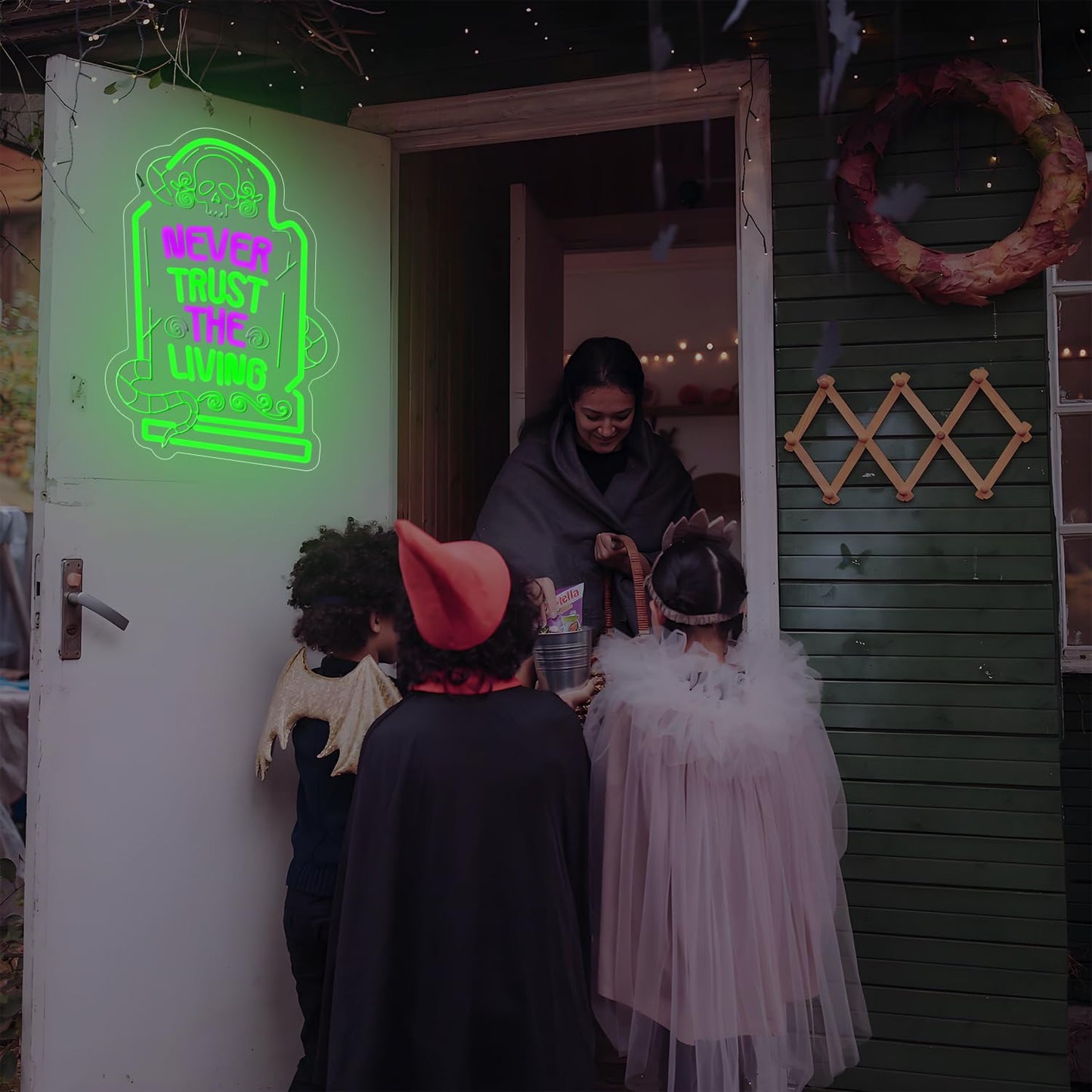 Never Trust The Living Neon Sign Led Sign for Wall Decor Dimmable USB Powered Letters Light Up Sign For Party Chamber of Secrets Script killing Terror House Man Cave Decor