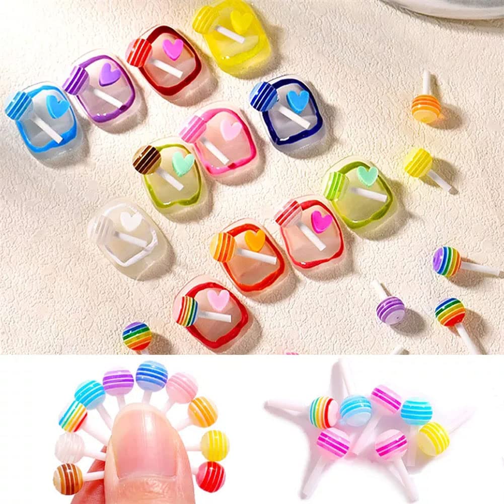 Mesiyun Nail Art 3D Charms Lollipop Kawaii Mini Candy Nail DIY Crafting Cartoon Accessories Manicure Mix Colors 100 PCS