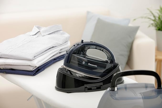 Panasonic NI-WL700A Cordless Steam/Dry Iron, 1500W Wide Stainless Steel Plate, Black/Dark Blue