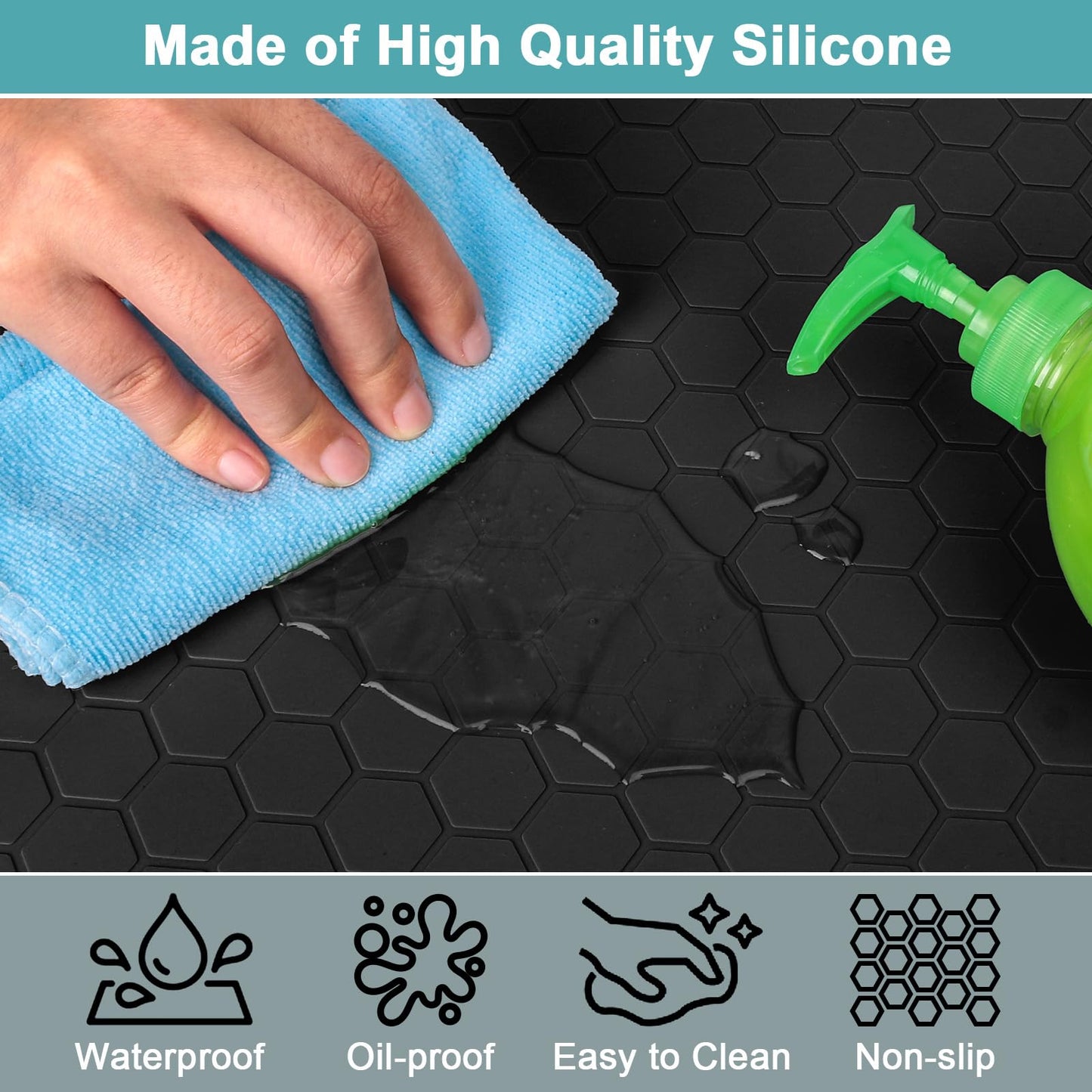 Under Sink Mats for Kitchen Waterproof, 34" x 22" Silicone Under Kitchen Sink Mats and Protectors for Cabinets, Under Sink Tray Organizer, Shelf Liners Cabinet Liner for Kitchen and Bathroom, Black