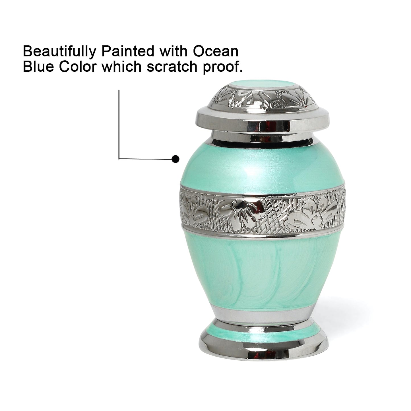 THE ASCENT MEMORIAL Azure Blue Engraved Small Keepsake Urn for Funeral Ashes Men Women | Ocean Blue Mini Cremation Urns for Human Remains | Velvet Carry Bag | Paper Funnel | Gift Box