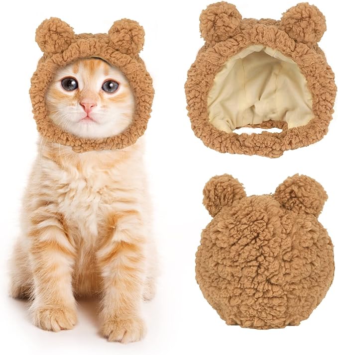 JOICEE Cute Cat Costume Warm Bear Hat for Small Pets Adjustable Kitten Hat