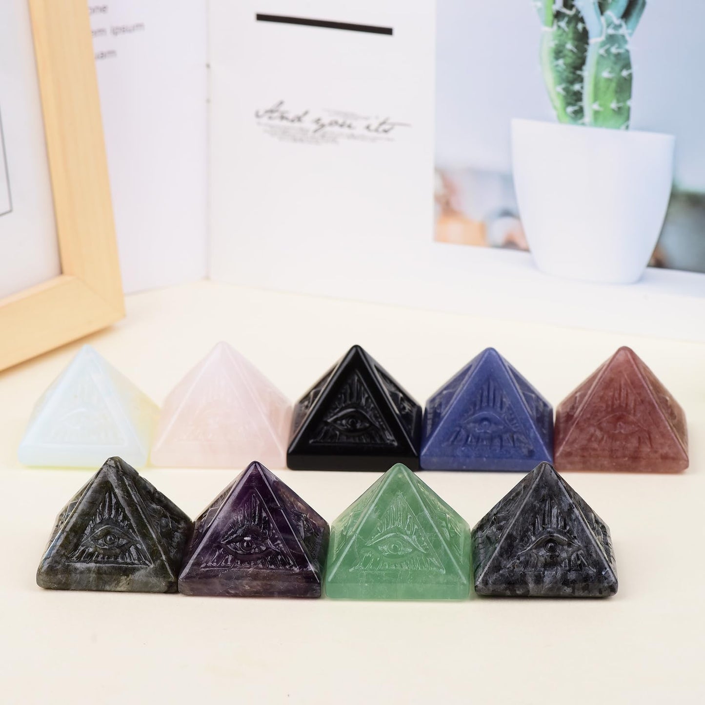 QLRSUXN Opal Healing Crystal Pyramid,Natural Stone White Pyramid for Meditation, Reiki Energy, Chakra Balancing,Energy Enhancement Great Gift for Home Decor, Office Desk, and Spiritual Practices