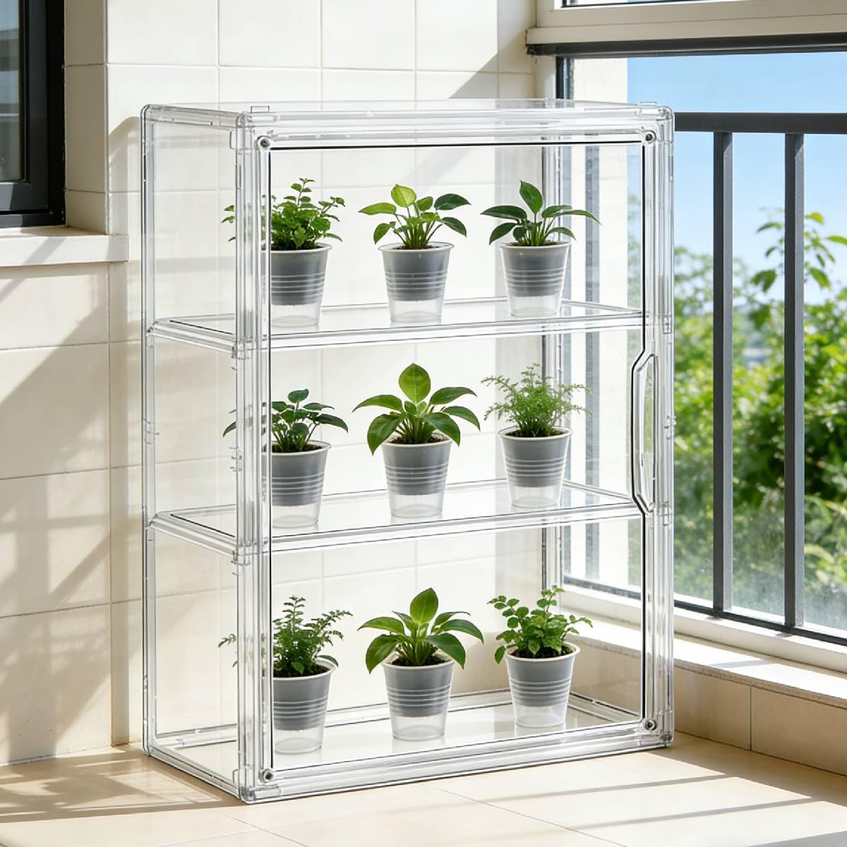 Mini Greenhouse for Indoor, Clear Stackable Green House with Magnetic Waterproof Door for Small Plants, 14”x10.5”x5.5”