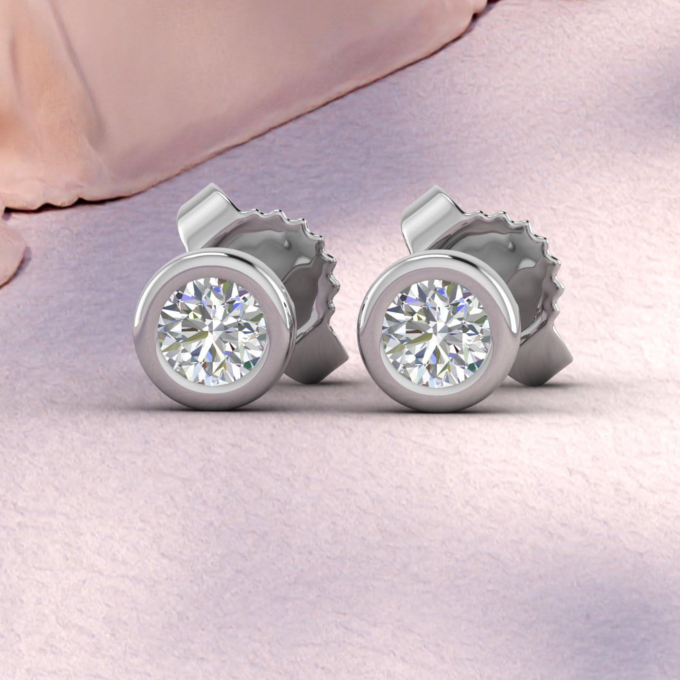 0.14 Carat Bezel Set Natural Diamond Stud Earrings for Women in 10K White Gold