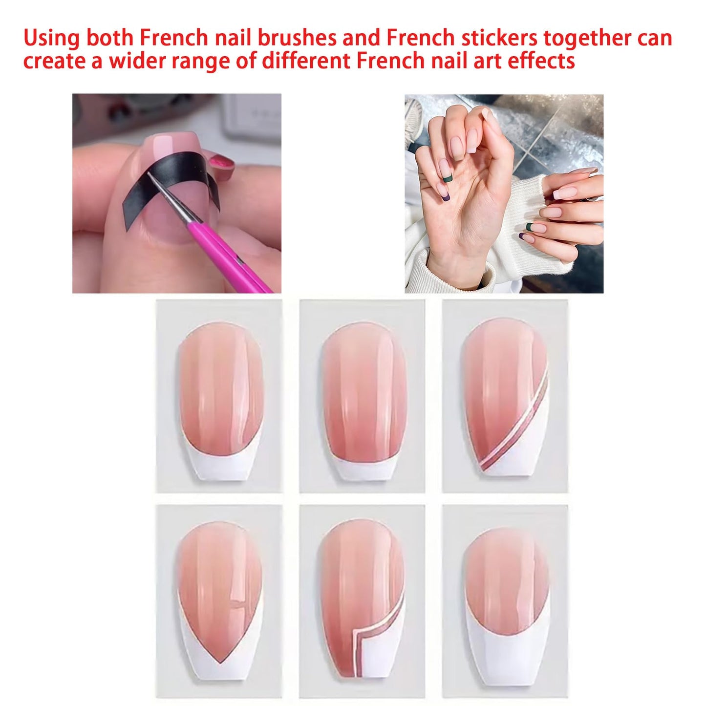 Nail Art Brush Set, Pink Marble Design, Professional Manicure Tools, Nail Brush and French Tip Brush 2 Piece