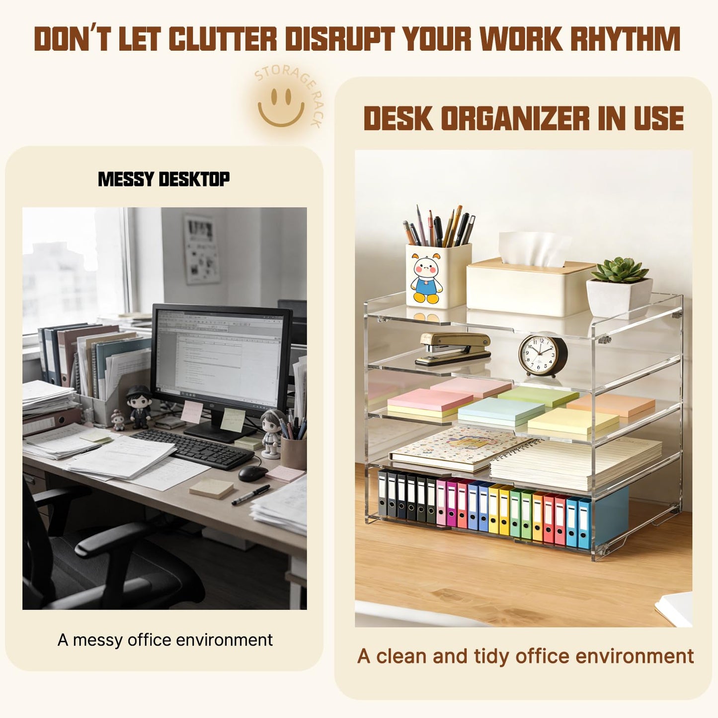 Leffis 5 Tier Acrylic Desk Paper Organizer, Clear Desk Organizer and Accessories Letter Tray for Papers, Documents, File Office Home Classroom Organization