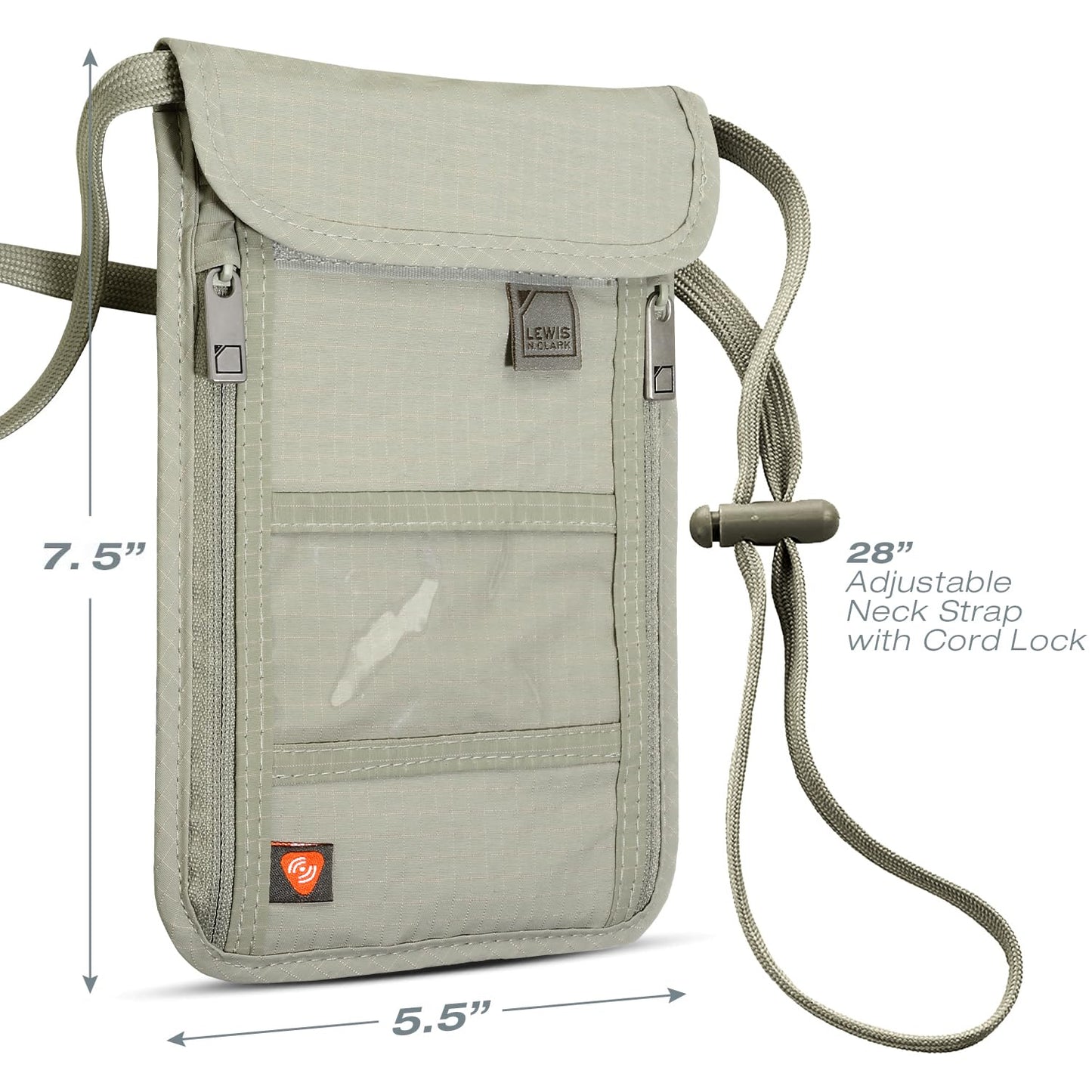 Lewis N. Clark RFID Blocking Stash Neck Wallet, Travel Pouch + Passport Holder for Women & Men, Taupe