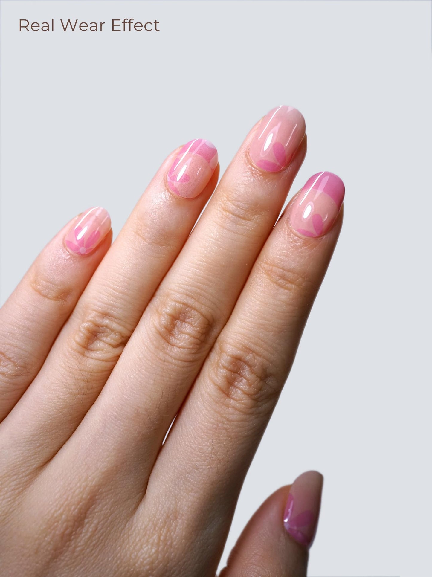 Beaolata Real Gel Nail Strips (No UV Light Needed) - 44Pcs Salon Quality Nail Stickers - Long Lasting Polish Wraps for Women, Easy Apply & Remove (Pink Pop Posies)