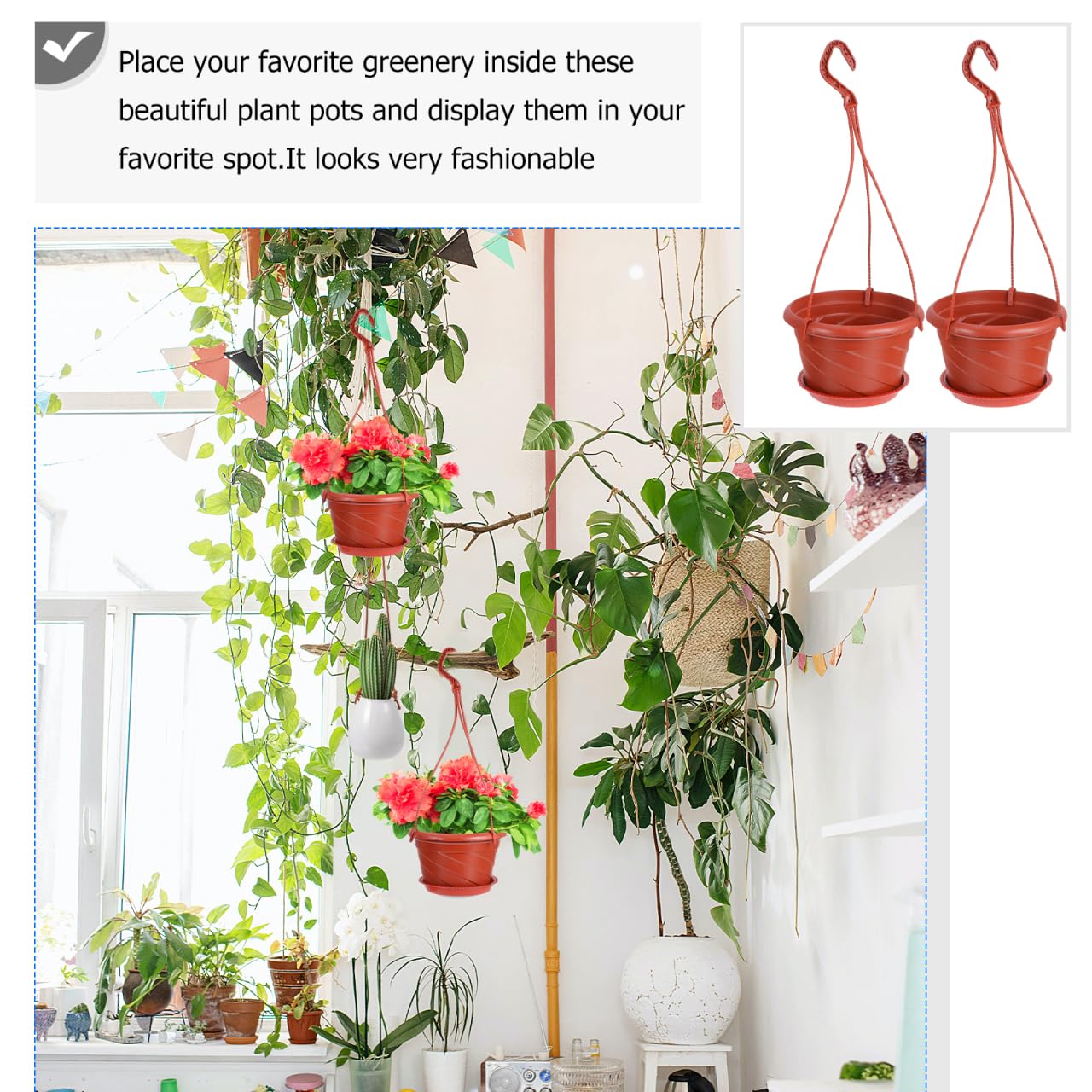 Yardwe 10Pcs Plastic Hanging Planters with Hooks Garden Planters for Indoor Outdoor Balcony Decor Durable Plastic Hanging Flower Pots with Drainage Holes
