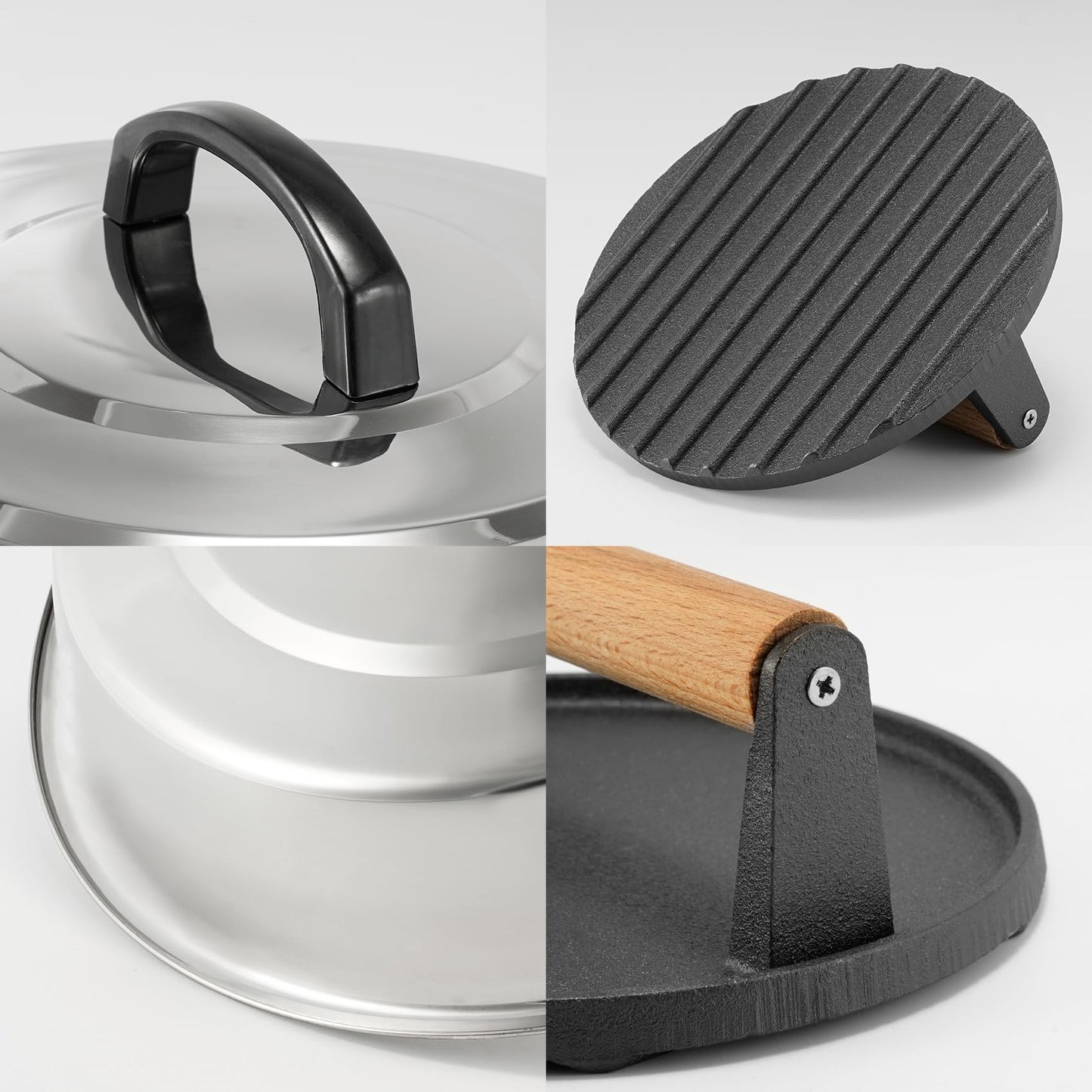 BBQ Accessories 12 Inch Round Stainless Steel Basting Cover - Cheese Melting Dome Round Cast Iron Grill Press Kit for Hamburger Bacon Steak, Best fits for Blackstone Camp Chef Flat Top Griddle Grill