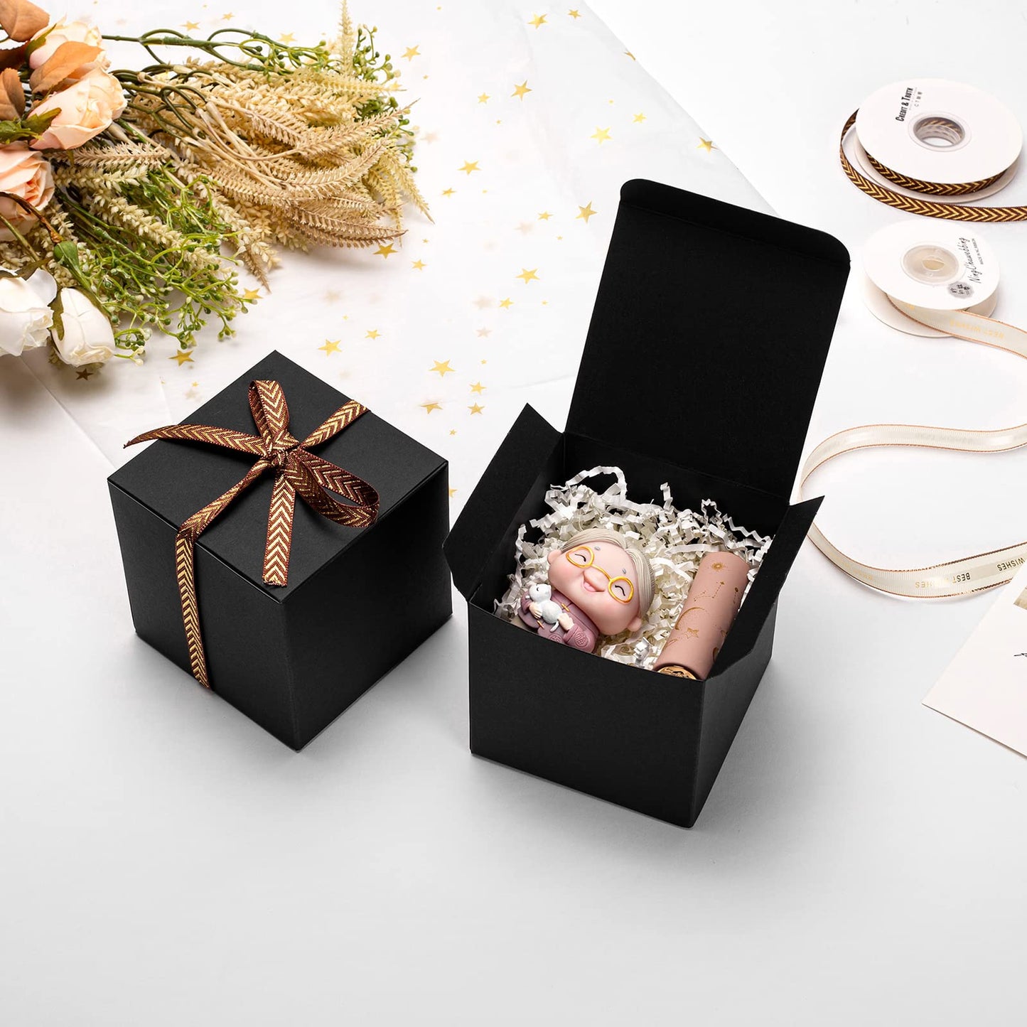 Mcfleet Black Gift Boxes with Lids 4x4x4 Inches 25 Pack Groomsmen Proposal Cardboard Craft Gift Box for Christmas, Wedding, Graduation, Holiday, Birthday Presents Packaging