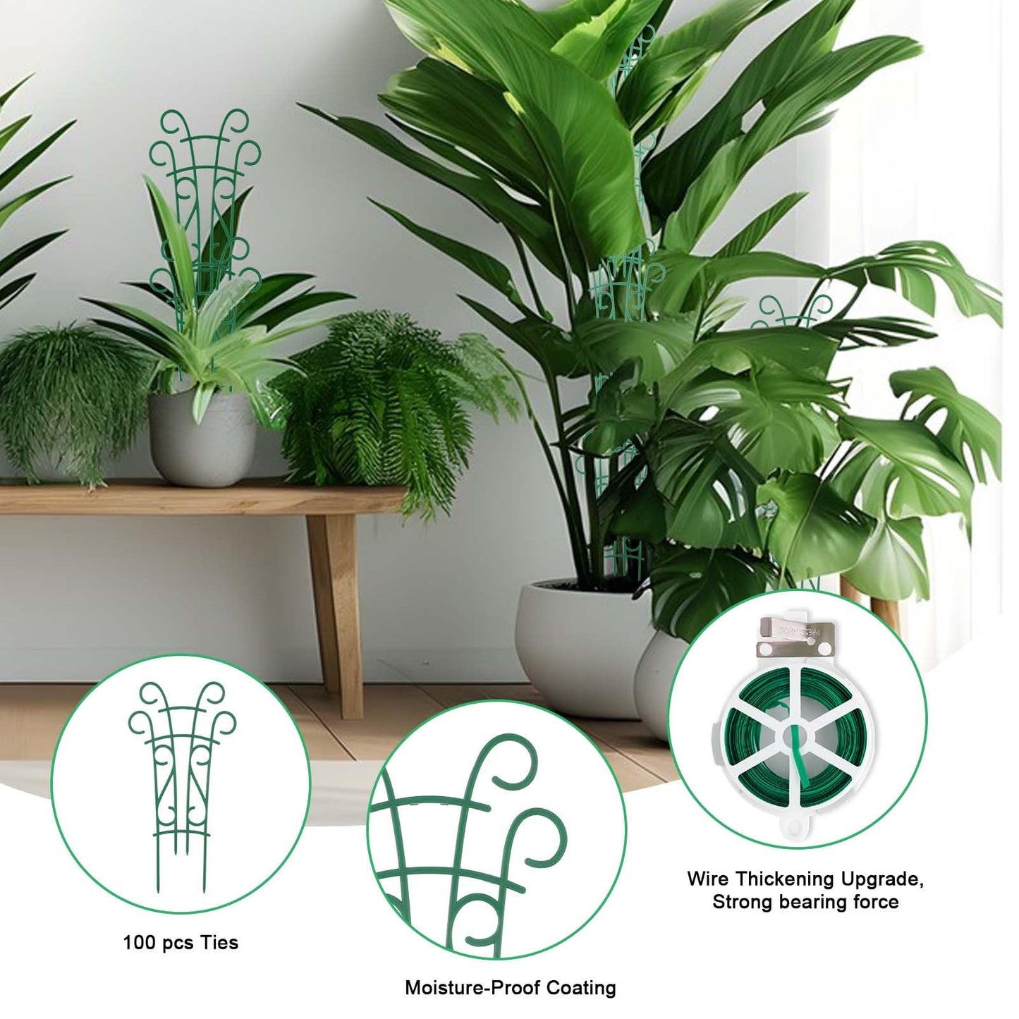 Qaobo Plant Trellis for Potted Plants 4 Pack Stackable Indoor Outdoor Climbing Houseplant Support with Garden Wire for Pothos Hoya Ivy Flower