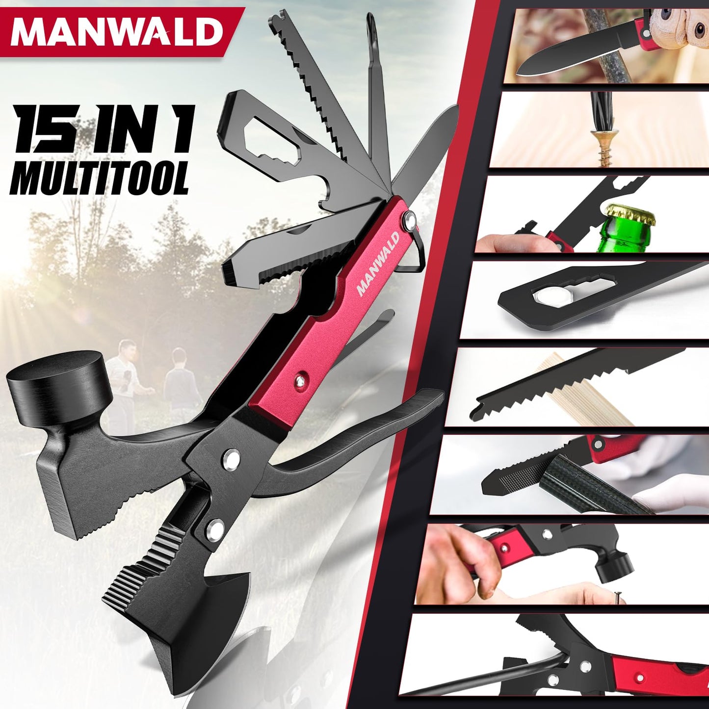 15 in 1 Multitool Axe Hatchet, Valentines Day Gifts for Him Adults, Camping Accessories Survival Gear, Multi Tool for Camping Hiking Survival, Cool Gadgets Gifts for Men, Husband, Boyfriends