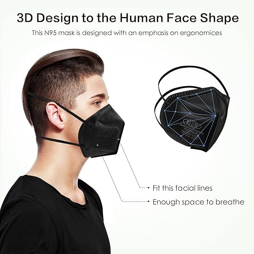 N95 Mask NIOSH Approved 100-Pack, Particulate Respirator N95 Face Masks Universal Fit - Individually Wrapped, Black