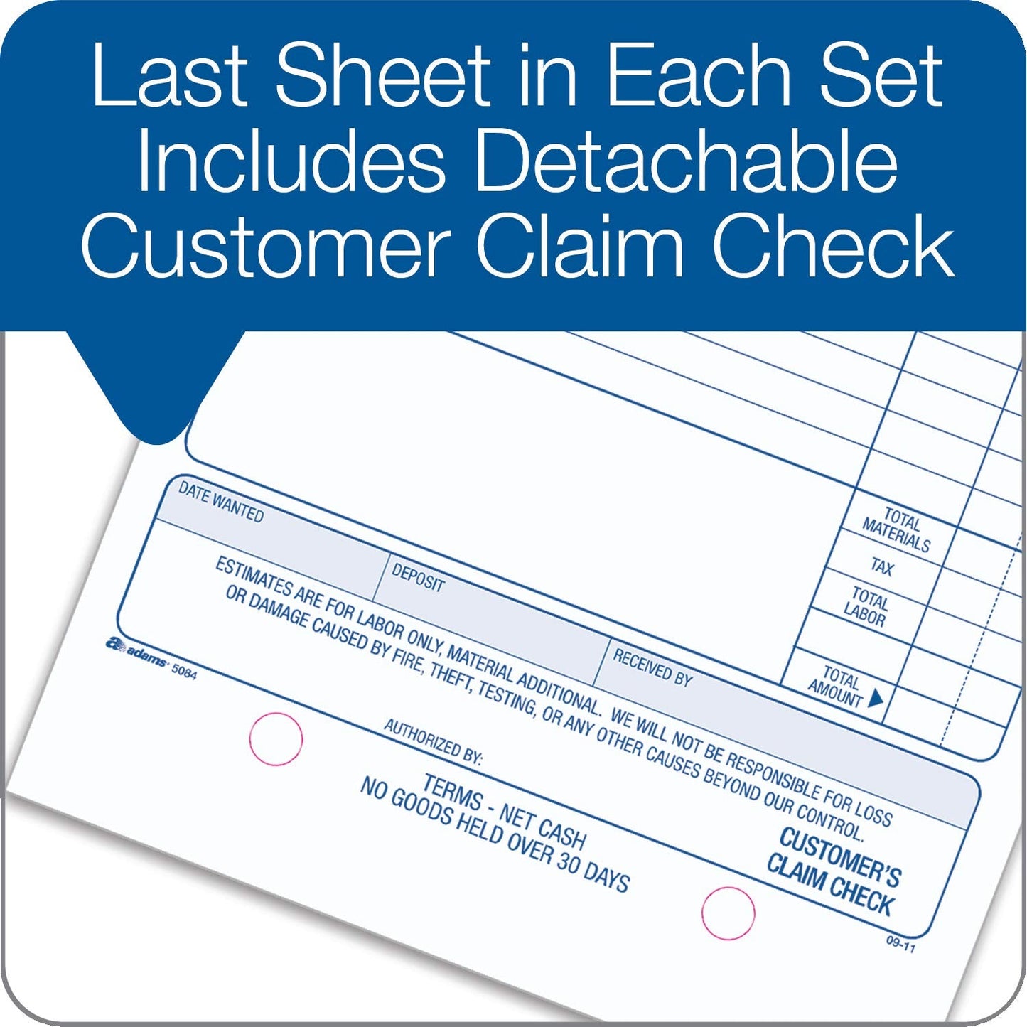 Adams Repair Order Book, 3-Part Carbonless, White/White/White, 5-9/16 x 8-7/16 Inches, 50 Sets (T5084)