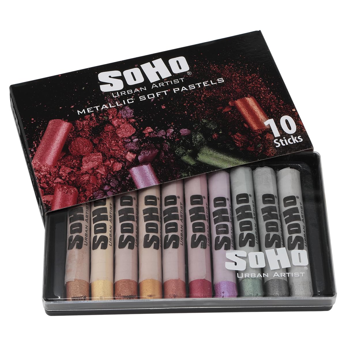 Soho Urban Artist Soft Pastels Set of 10 Iridescent Metallic Colors, Vibrant Pastel Sticks for Art, Drawing, Blending, Layering, Shading