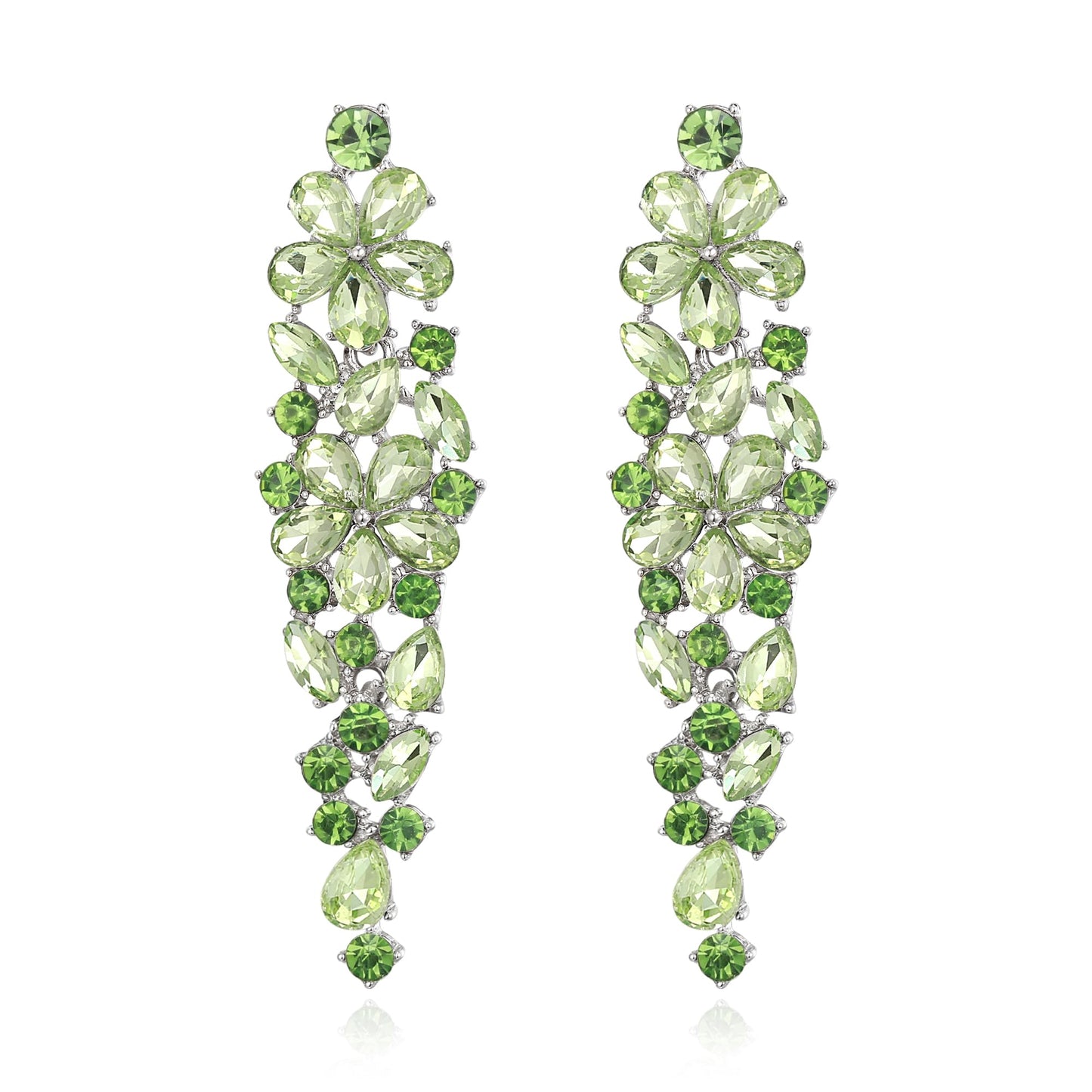 EleQueen Wedding Dangle Earrings, Elegant Floral Crystal Jewelry for Bride Bridesmaid Green Silver-Tone