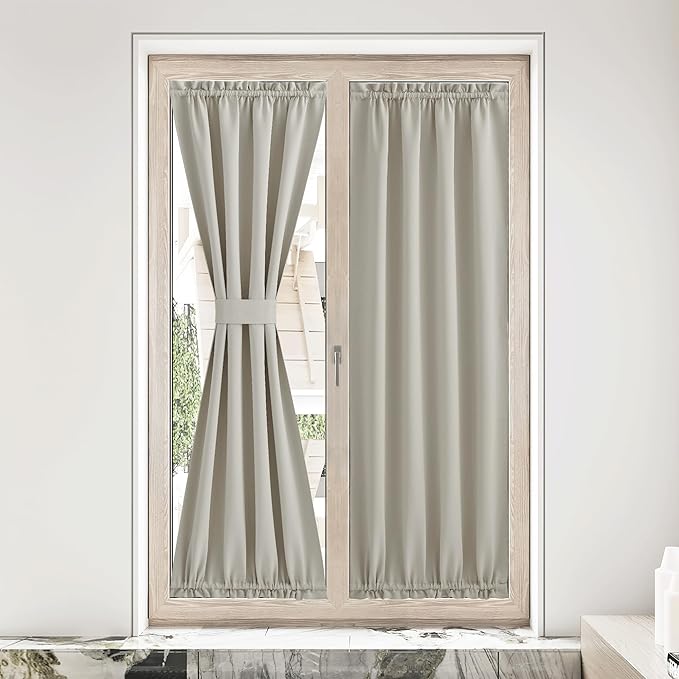 NICETOWN Natural Door Window Curtains for Doorway, Farmhouse French Door Curtain Thermal Insulated Blackout Shade for Patio Kitchen Bathroom Window, 1 Panel, 36" W x 80" L