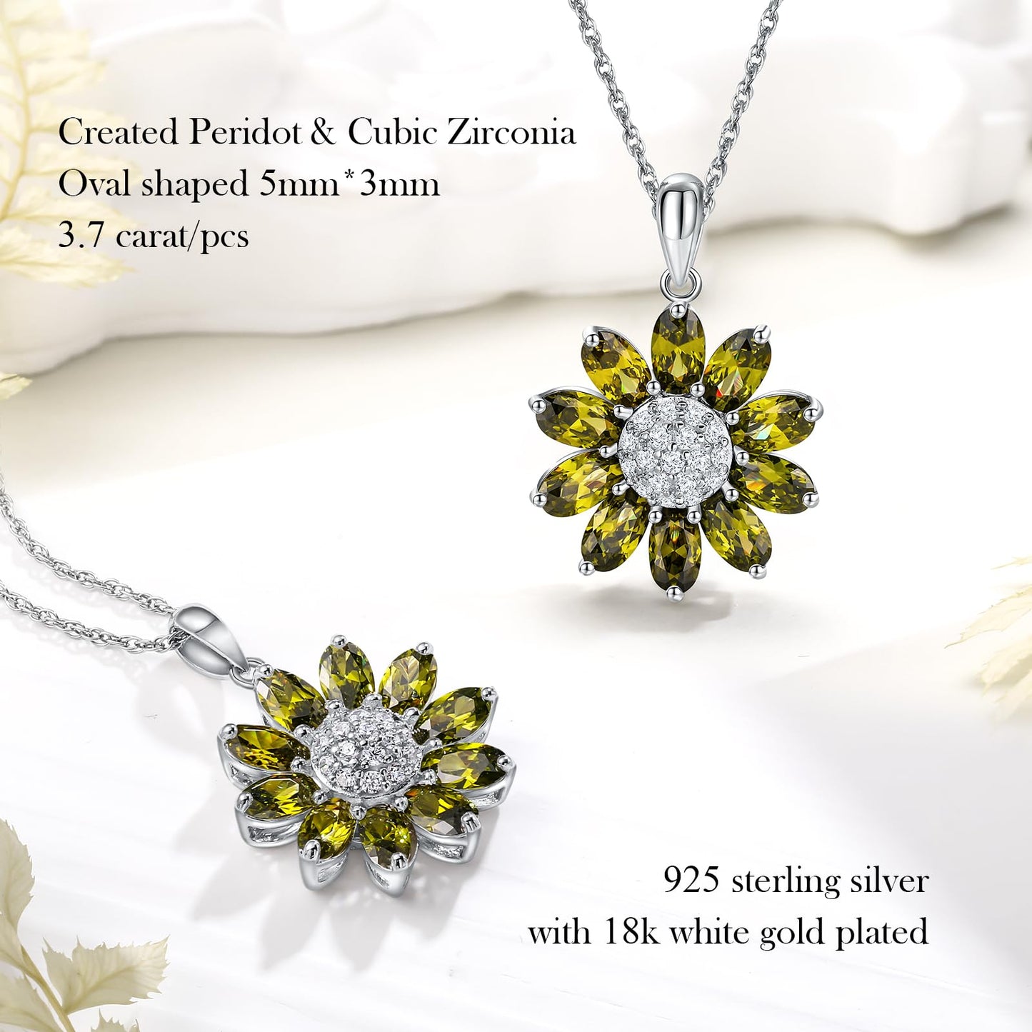 RANDES August Birthstone Necklace Peridot Sunflower Necklace 925 Sterling Silver Dainty Flower Stone Pendant Necklaces for Women