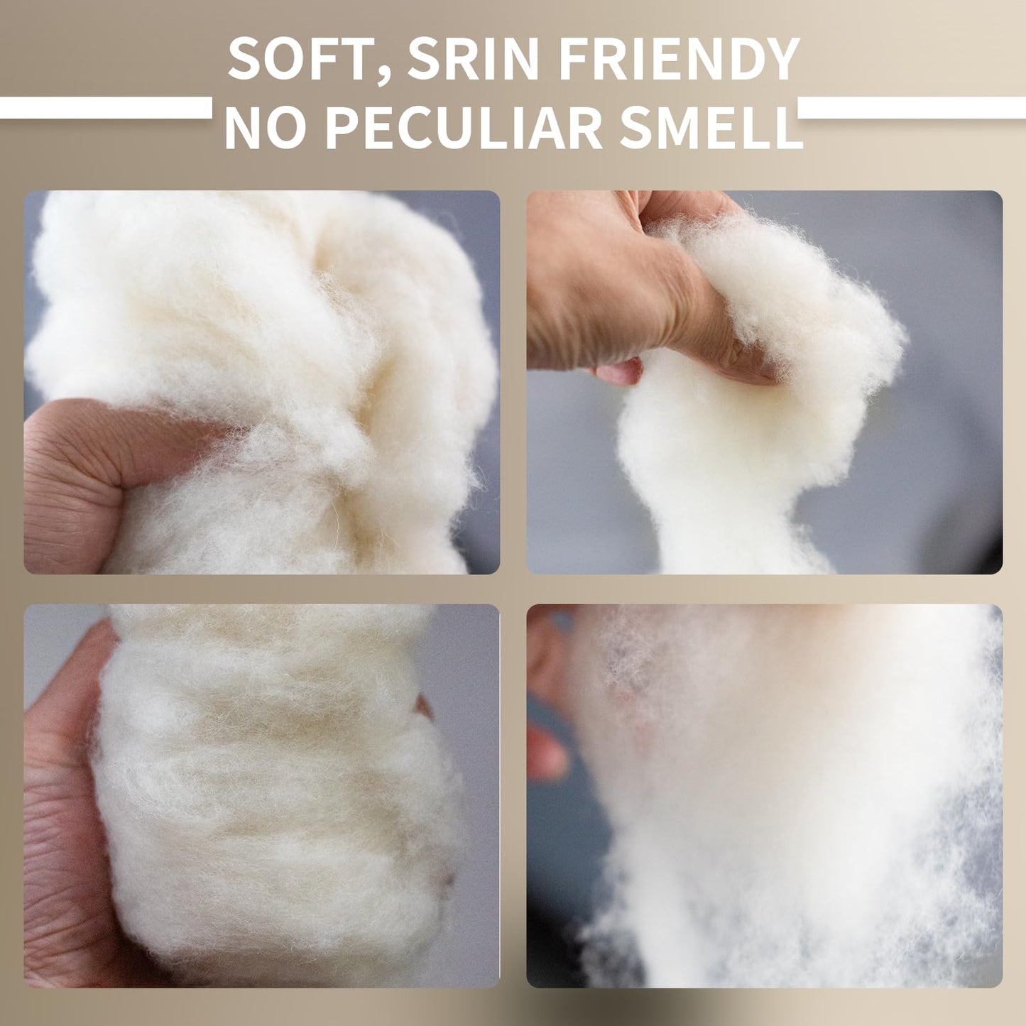 Natural Organic Wool Stuffing for Hypoallergenic Premium Wool Batting Filler for Pillows, Cushions, Needle Felting, Super Clean & Pre-Washed Natural White 5.3oz