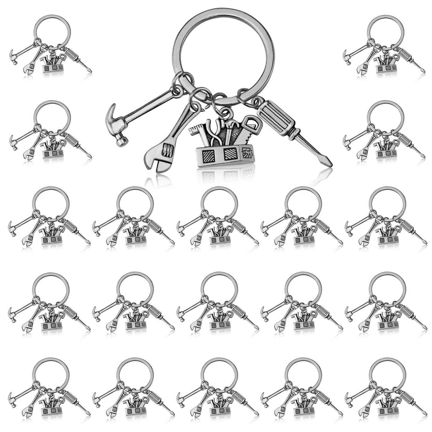 MEDIHOOL 20PCS Tools Keychains, Toolbox Pendant Keychain with Wrench Hammer Screwdriver Charm Gift for Dad & Handymen DIY Enthusiasts
