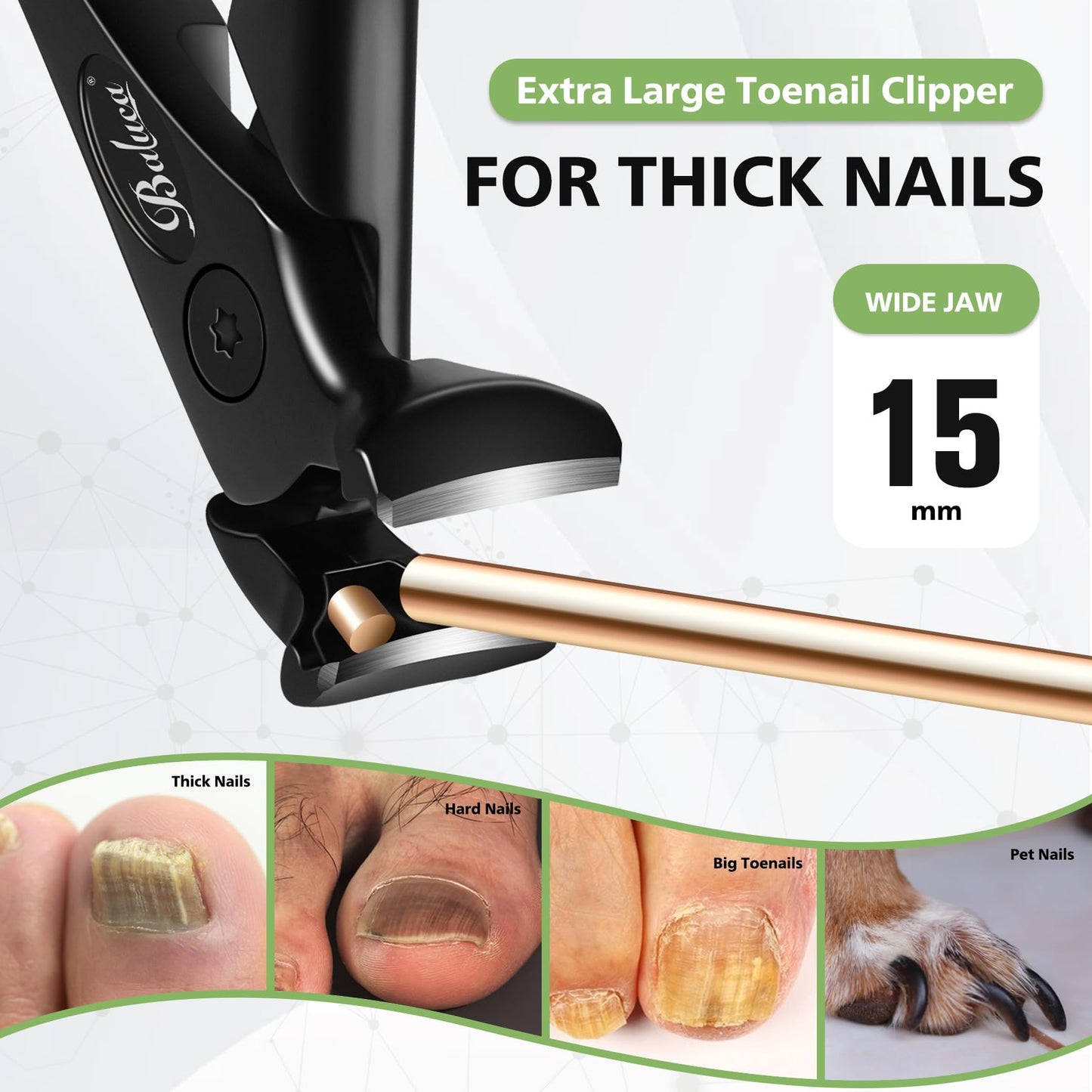BALUCA Ergonomic Nail Clipper for Seniors - Toenail Clipper for Thick Toenails and Fingernails, Long Handle Nail Clippers with Catcher (Black, Long Handle)