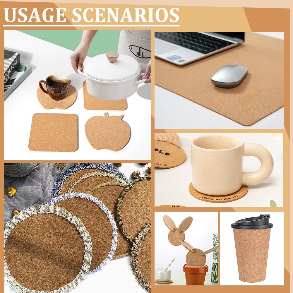 BENECREAT 6PCS Cork Sheet, 12x12inch Square Cork Sheet, Sand Brown Coasters Cork Board for Bulletin Boards, Wall Decorations and DIY Crafts, 4mm Thick