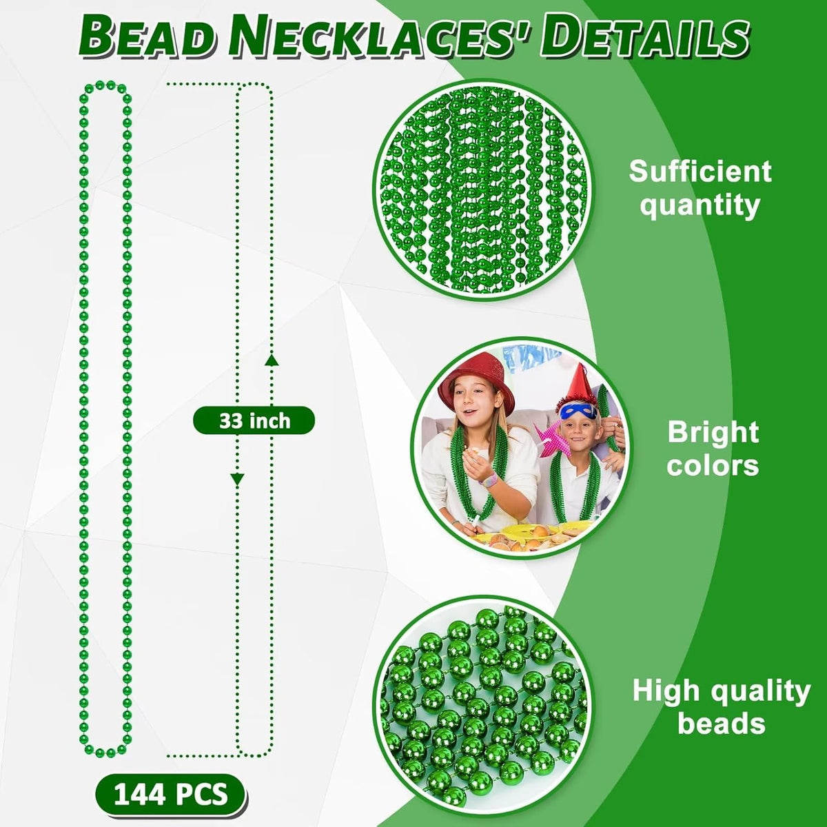 144PCS St Patricks Day Necklace, St. Patrick's Day Bead Accessories Bulk, Irish Saint Patrick Day Beads Necklaces, Parade Throw Accessories for Mardi Gras St. Patricks Christmas Decorations