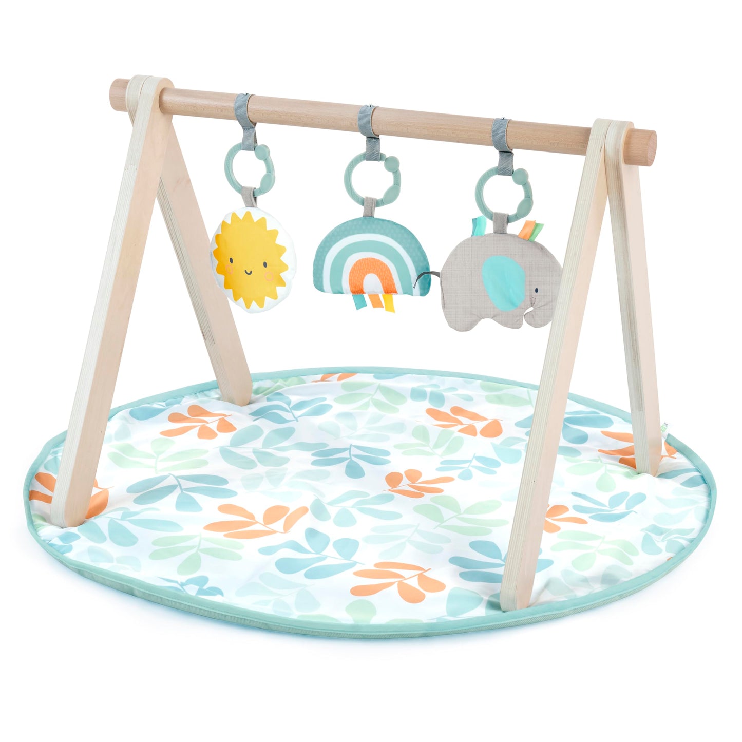 Ingenuity Sun Valley Wooden Baby Play Mat, Foldable A-Frame Bar, Machine-Washable Mat, Unisex, for Ages 0-36 Months