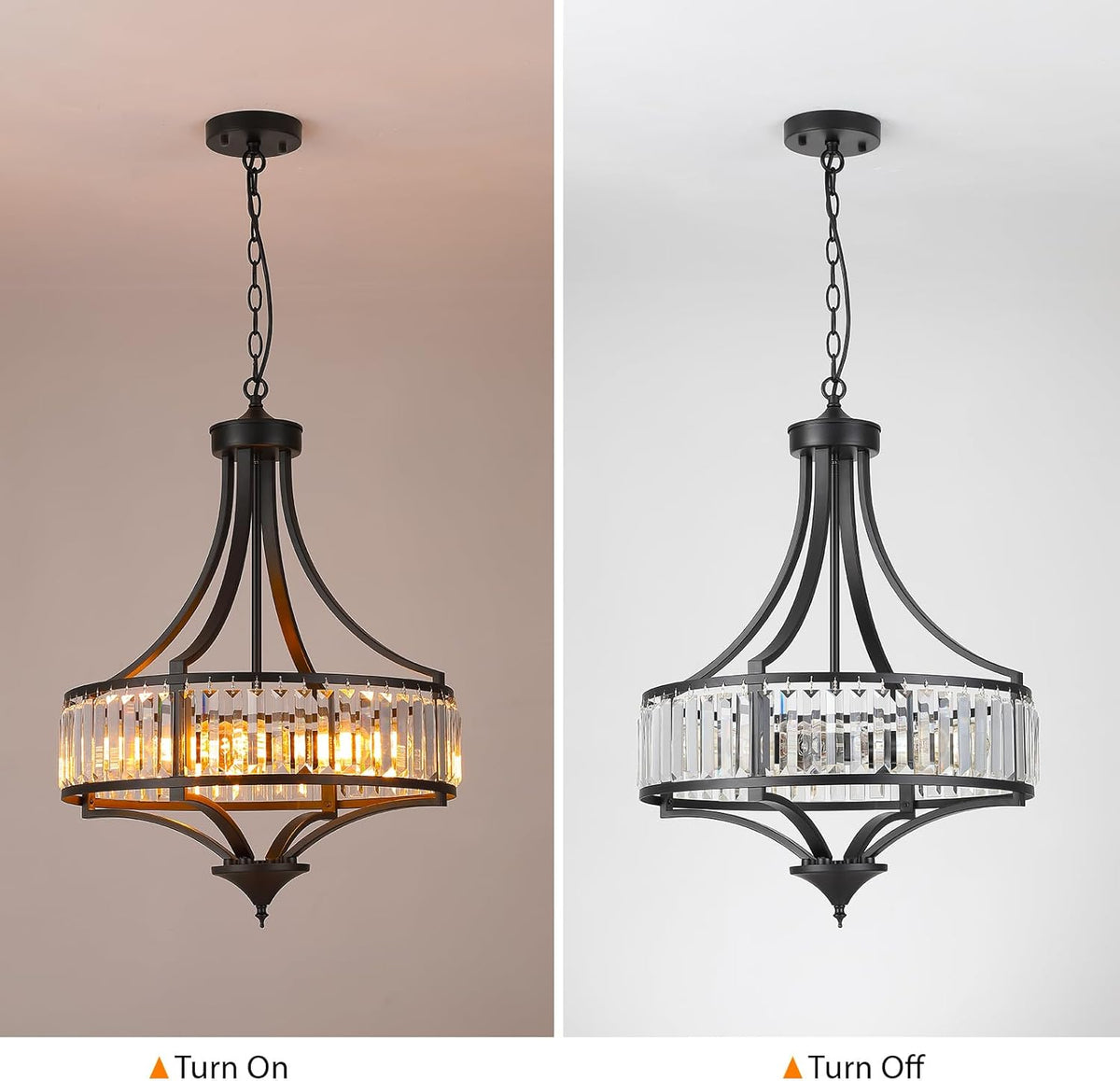 Modern Black Crystal Chandelier, 20 Inch Large Ceiling Pendant Light Fixture with 50'' Adjustable Hanging Chain, 5-Light Farmhouse Chandelier for Dining Room, Living Room, Bedroom, Entryway