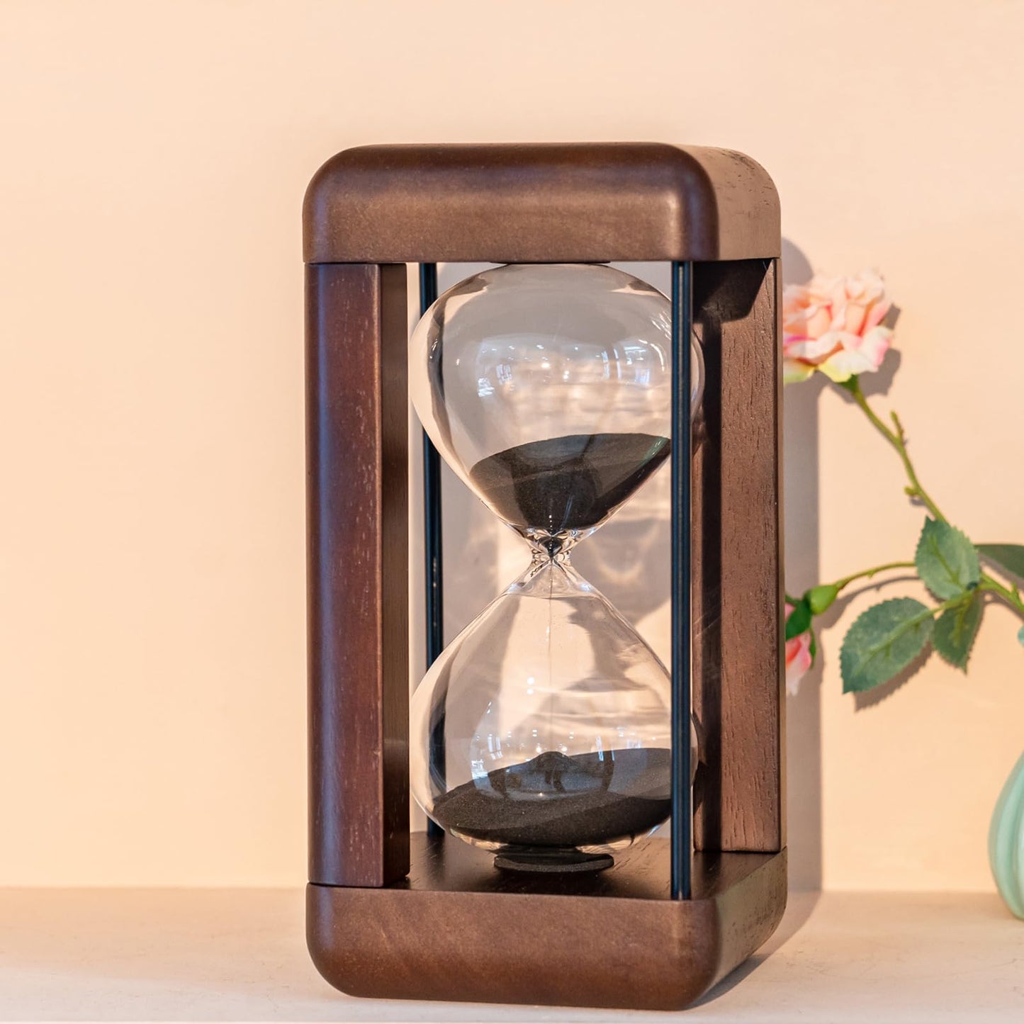 Large Premium Walnut Hourglass,60 Minutes Sand Timers,Hour Glass with Sand Timer for Gift,Hourglass Decor for Home, Desk,Office, Wedding Decor(Black)
