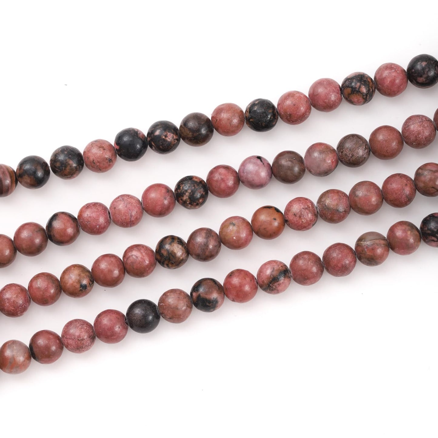 8mm 45pcs DIY Natural Black Line Rhodonite Stone Beads Round Healing Crystal Gemstone Loose Beads for Jewelry Making Handmade Bracelet Necklace