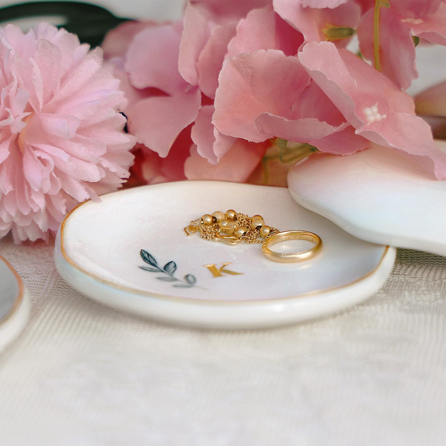 Personalized Ceramic Ring Dish, Initial Jewelry Tray for Rings, Earrings, Necklaces & Bracelets, Gift for Engagements, Birthdays, Holidays, Mom, Sister, Bridesmaid, Bride-to-Be, 4" Ring Plate