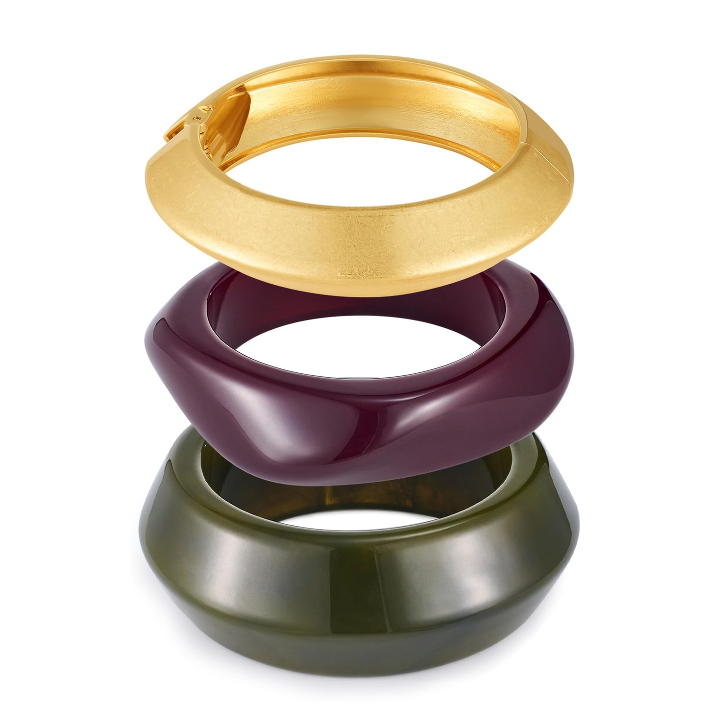 ENSKEFEN 3Pcs Chunky Acrylic Resin Bangles Gold Bracelets for Women Boho Irregular Stackable Resin Statement Bracelet Trendy Retro Wide Acrylic Bangle
