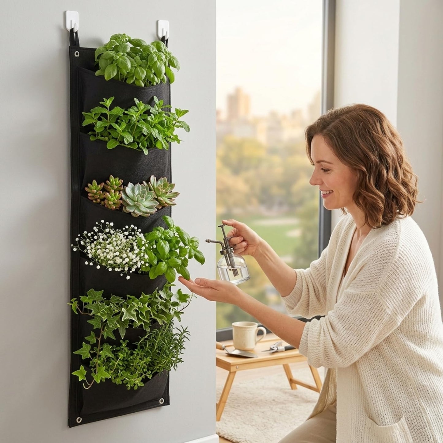 Bonalake Vertical Garden Planter, 3 Pack Felt Wall Hanging Planter with 7 Pockets, Breathable Fabric Vertical Gardenr for Indoor Outdoor Wall Decor, Black, 12x39in