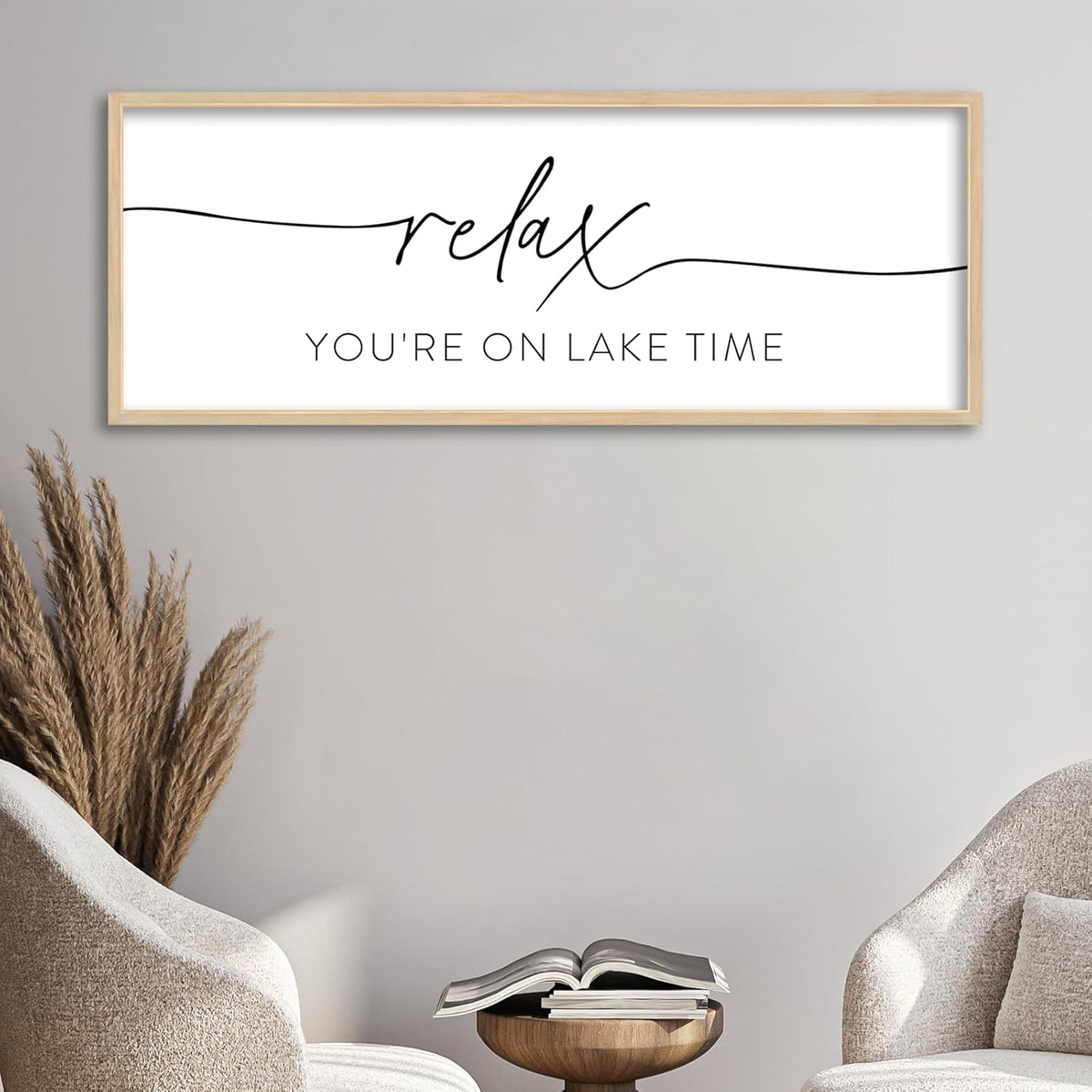 SRSZHIYUE Relax You're On Lake Time Wall Decor Above Bed Sign 40"×15" for Lake House Bedroom Over Bed Large Wood Framed Hanging Art (Wood)