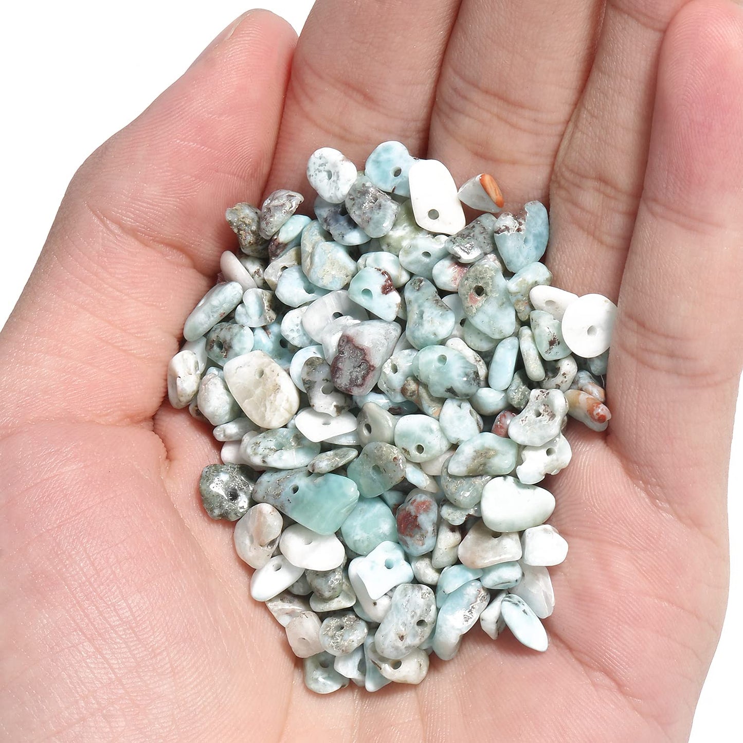 30in Larimar Natural Chip Stone Beads 5-8mm About 230pcs, Irregular Drilled Light Blue Green Bead for Bracelets Jewelry Making Supplies for Adults, DIY Crafts.