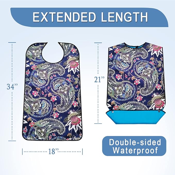 Adult Bibs with Crumb Catcher, Washable and Adjustable Adult Bibs for Women Men Elderly Seniors