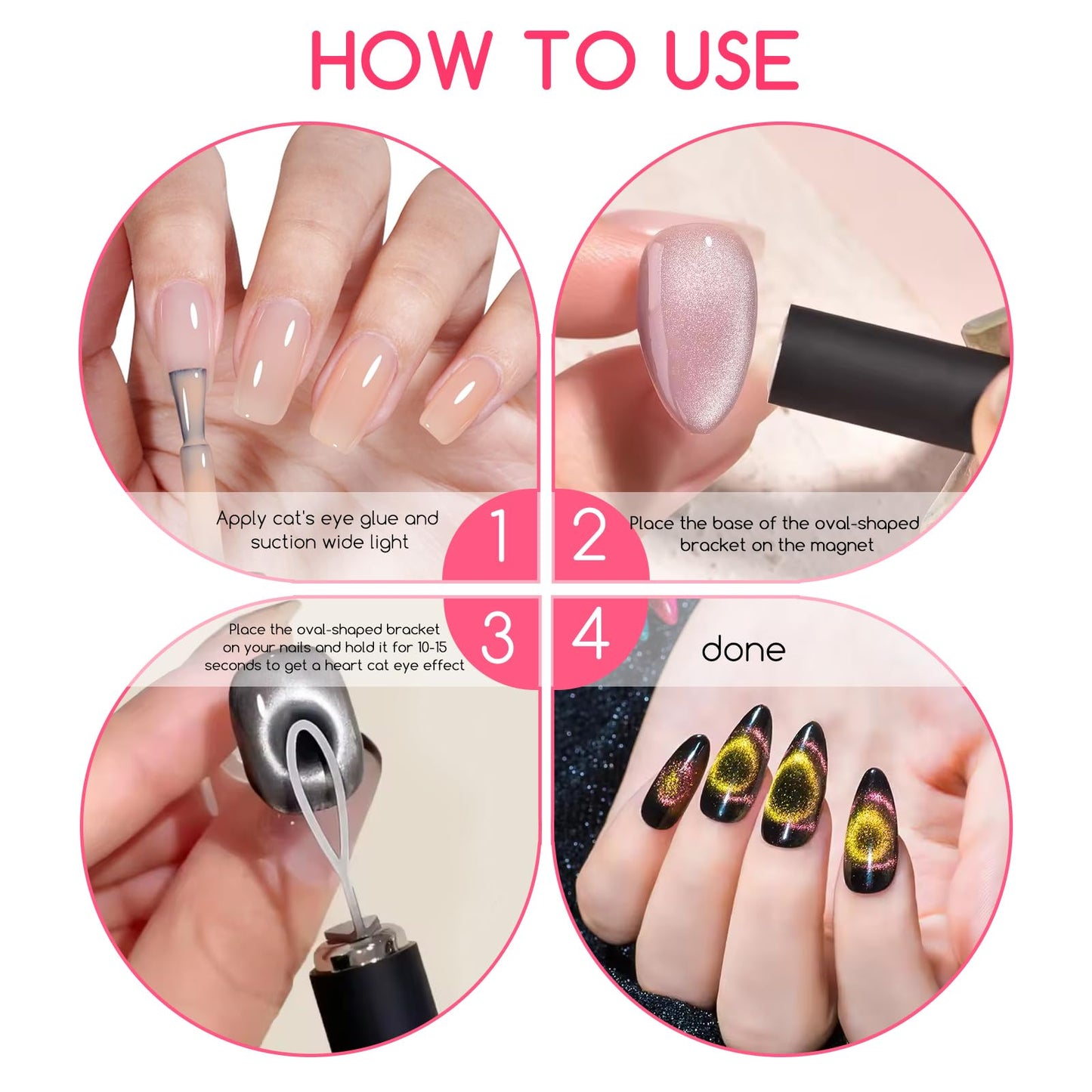 YECIRALA 3Pcs Cat Eye Magnet For Nails Magnet Tool Set With Y&O-Shape And Bunny Iron Molds, 3 Uniquely Shaped Nail Magnet For Nails, Strong Magnetism Cylinder Cat Eye Gel Nail Polish Magnet Sticks