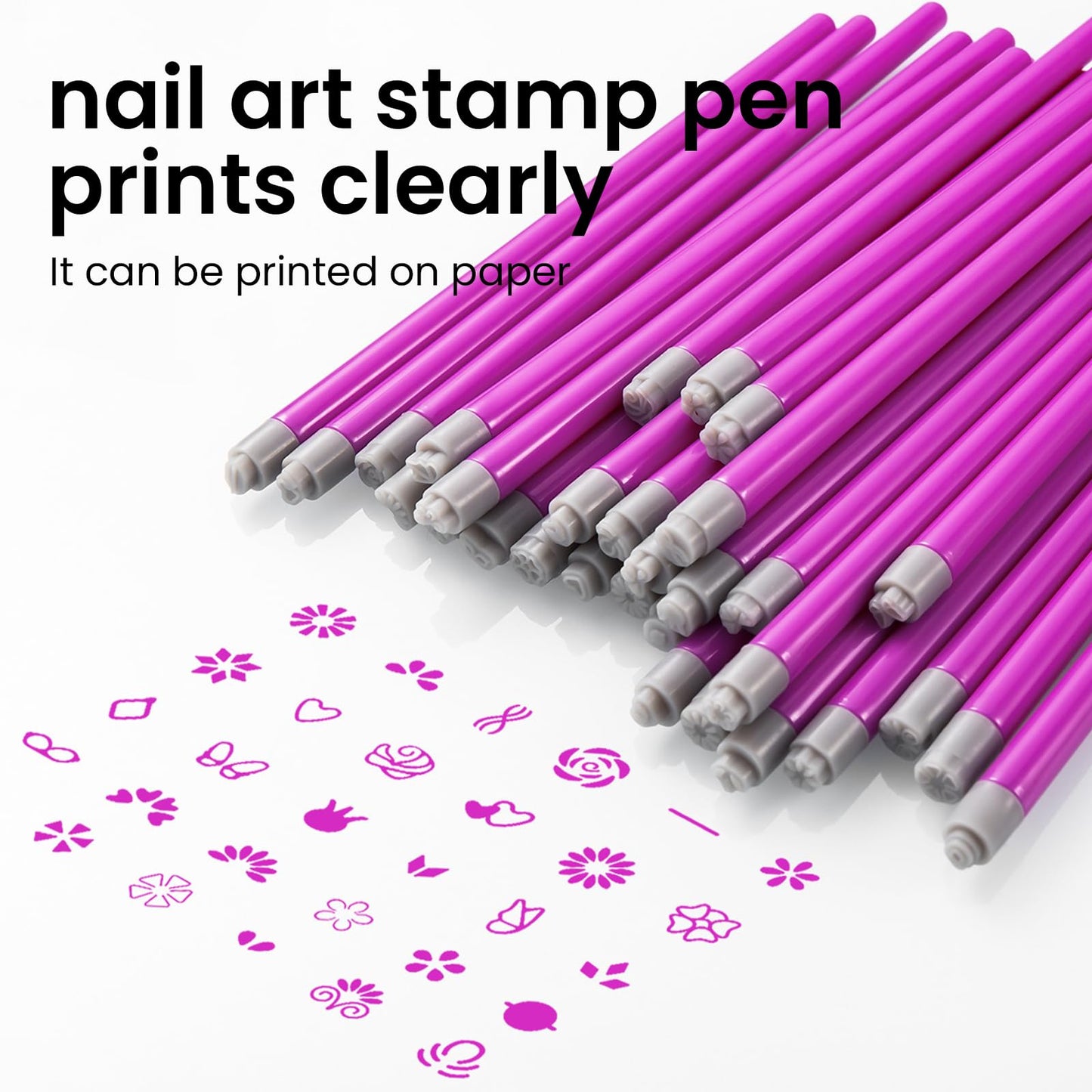 ESUOHYM Nail Art Stamp Pen Set Butterfly Flower Nail Stamper Pen 3s Quick Nail Art Tools with Different Patterns, For Beginner DIY Salon Manicure (Rose Red, Large Pack)