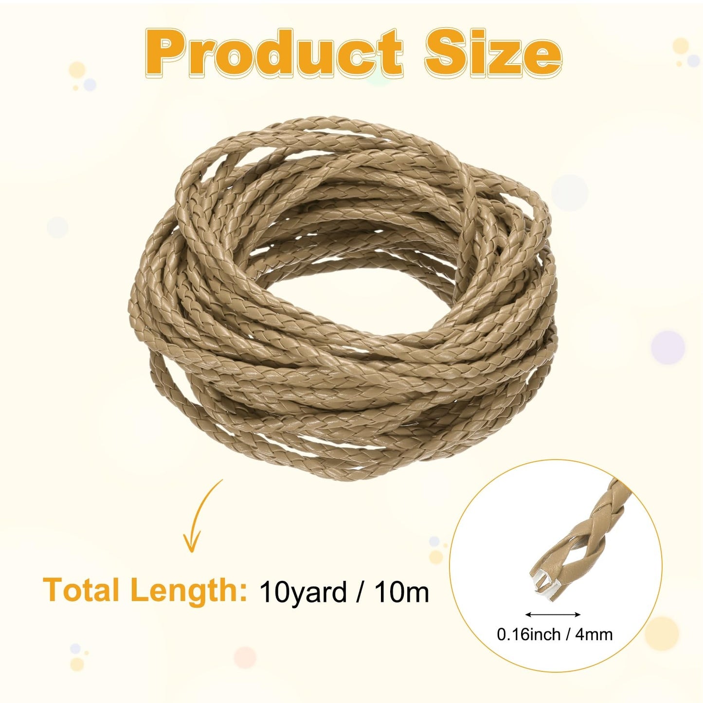 M METERXITY Round Braided Leather Cord, 10 Yards 4mm Four-Strand Faux Beading String Rope Bolo Tie 10 Meters Long for Jewelry Making/DIY Crafts, String Macrame Bracelet Thread [Beige]