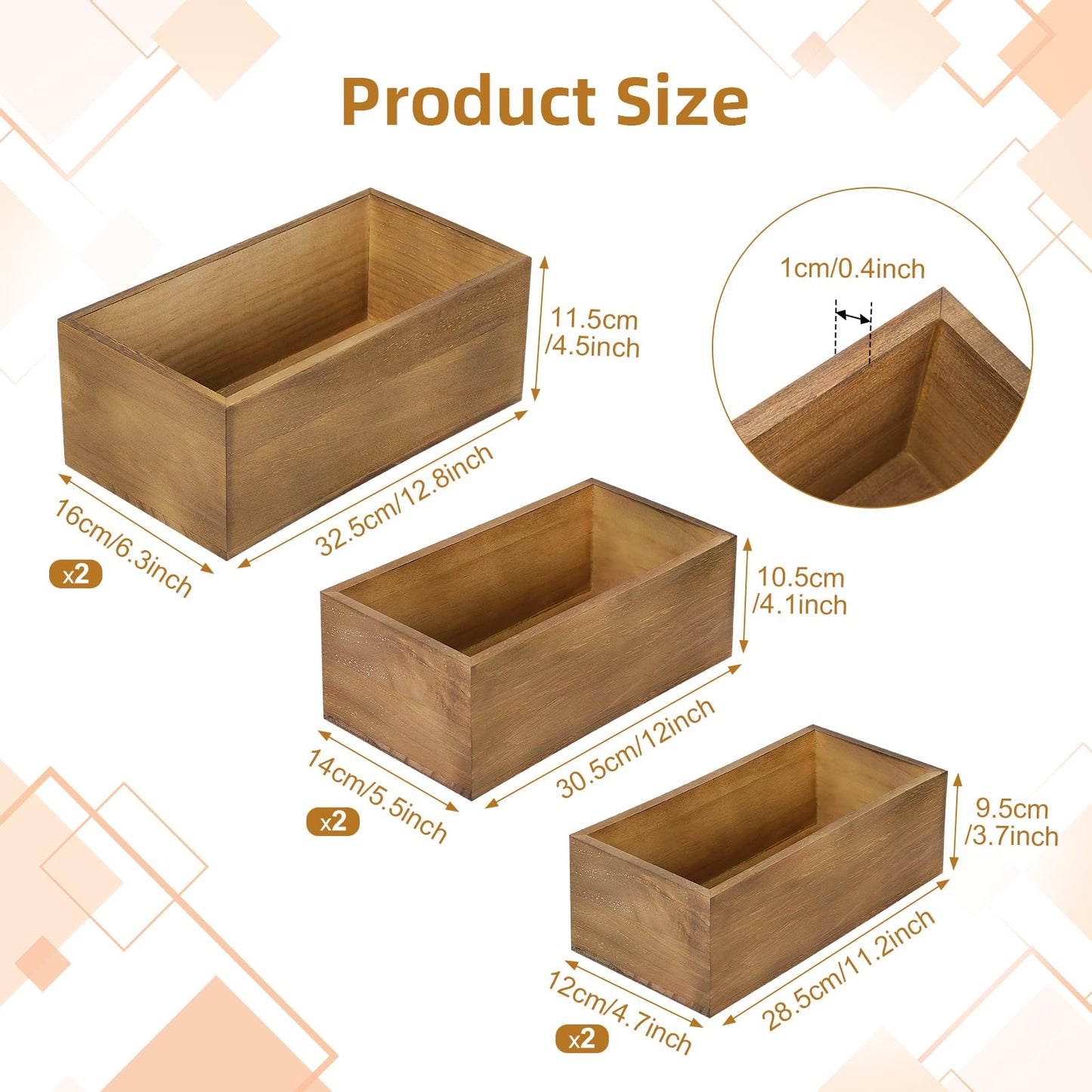 LEIFEOSH 6 Pcs Rustic Wooden Boxes for Storage, Decorative, Display, Arts & Crafts, Rectangle Wooden Crate Wood Planter Box Party Food Risers Nesting Box Wedding Table Centerpiece Home Decor, Brown