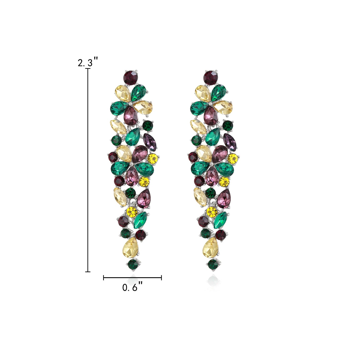 EleQueen Wedding Dangle Earrings, Elegant Floral Crystal Jewelry for Bride Bridesmaid Green Yellow Purple-Tone