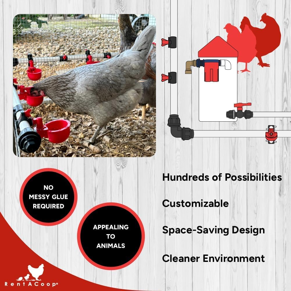 RentACoop Secure Non-Adhesive PVC (S.N.A.P) Watering System for 1/2" Schedule 40 PVC Pipe - Elbow Pack of 2 for Chickens, Quail, and Poultry