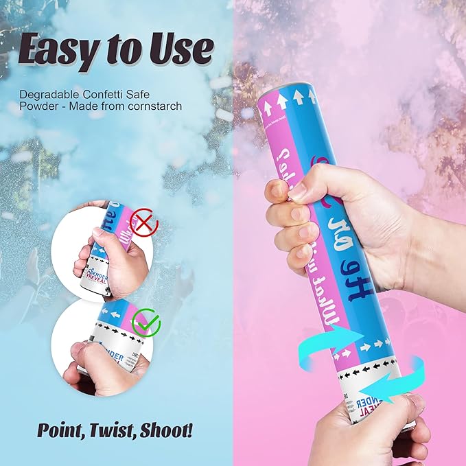 POPUPARTY 2 Pack blue Gender Reveal Confetti smoke Powder Cannon, Confetti and Powder Poppers | Ideal for Baby boy Gender Reveal Decoration and party