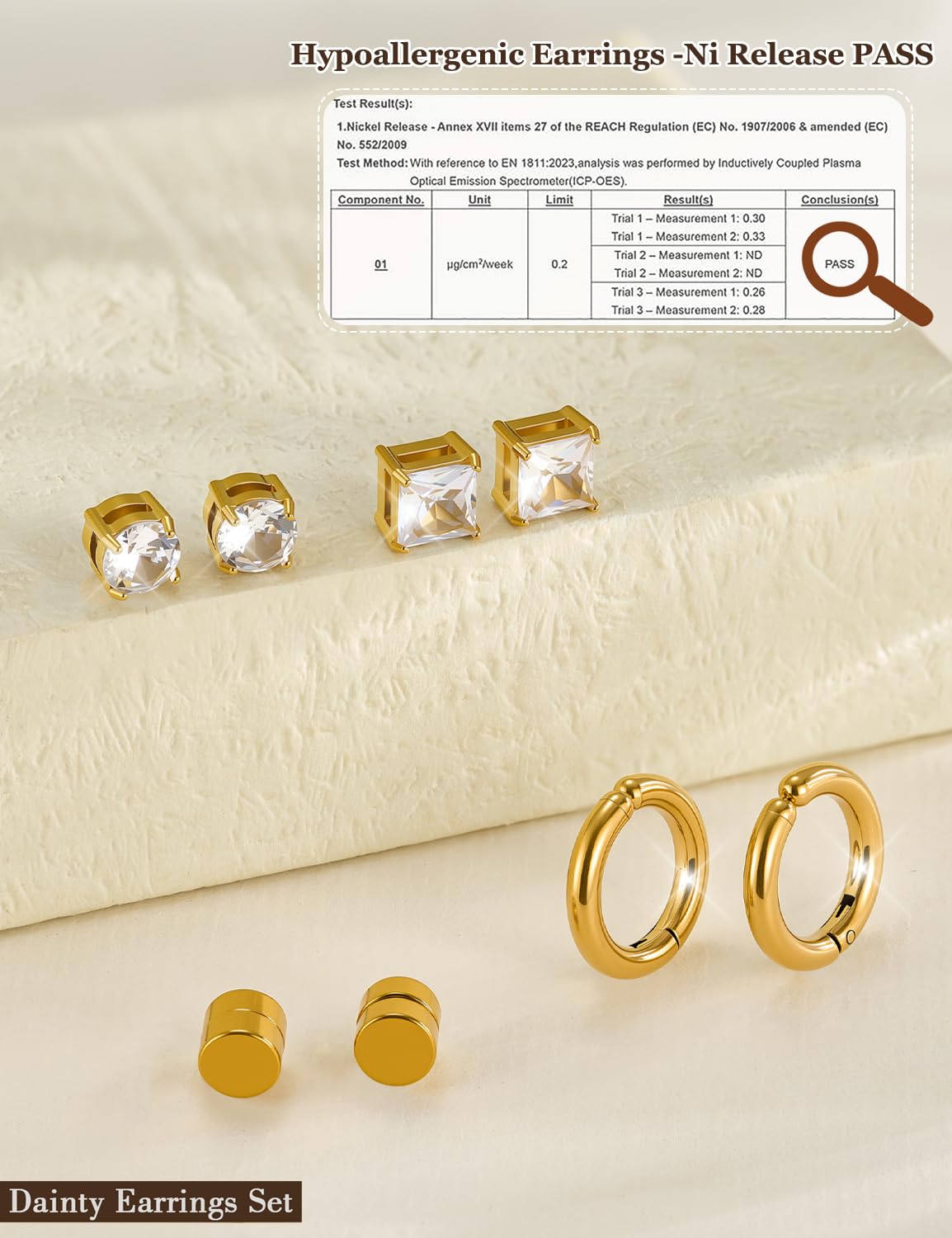 SIISPRI Magnetic Earrings for Men and Women,4 Pairs Clip on Earring Hypoallergenic Shiny Cubic Zirconia Stud Earrings Unisex Non Pierced Silver Ear Cuff Gold Fake Huggie Earrings Set (Gold)