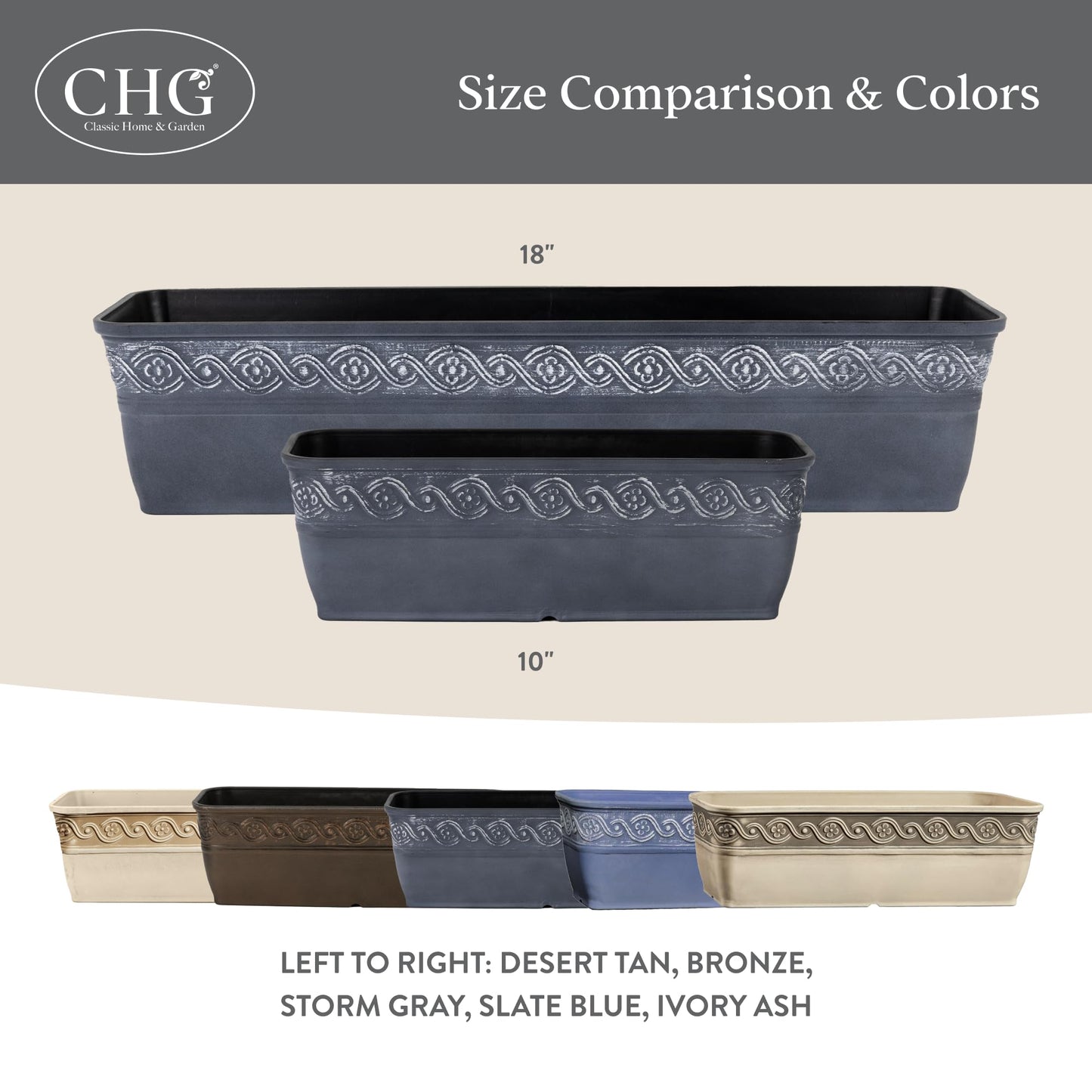 Classic Home and Garden Corinthian Trough Planter 10" Desert Tan